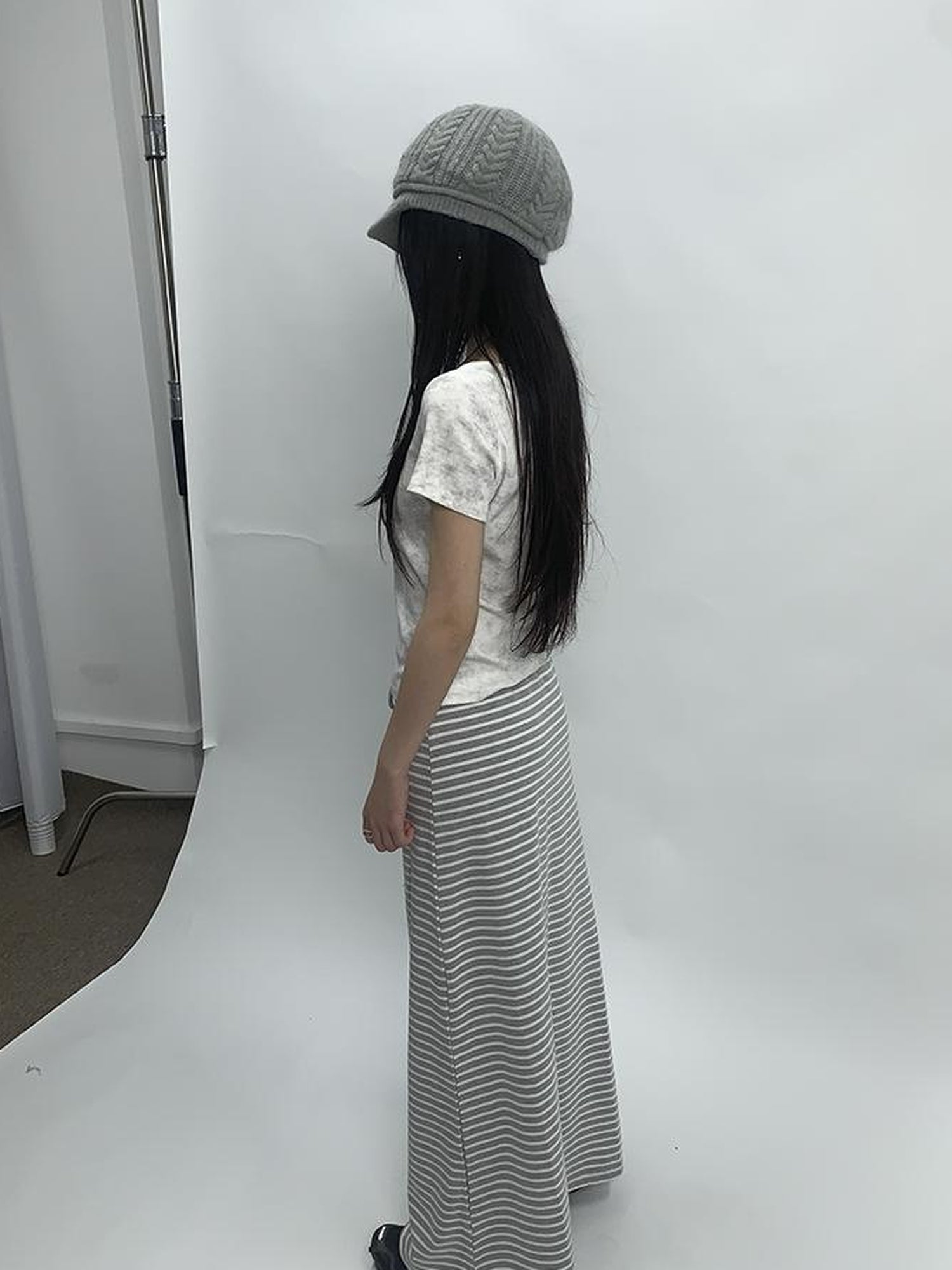 ang project Vintage Striped High Low Hem Bodycon Skirt With Drawstring Waist