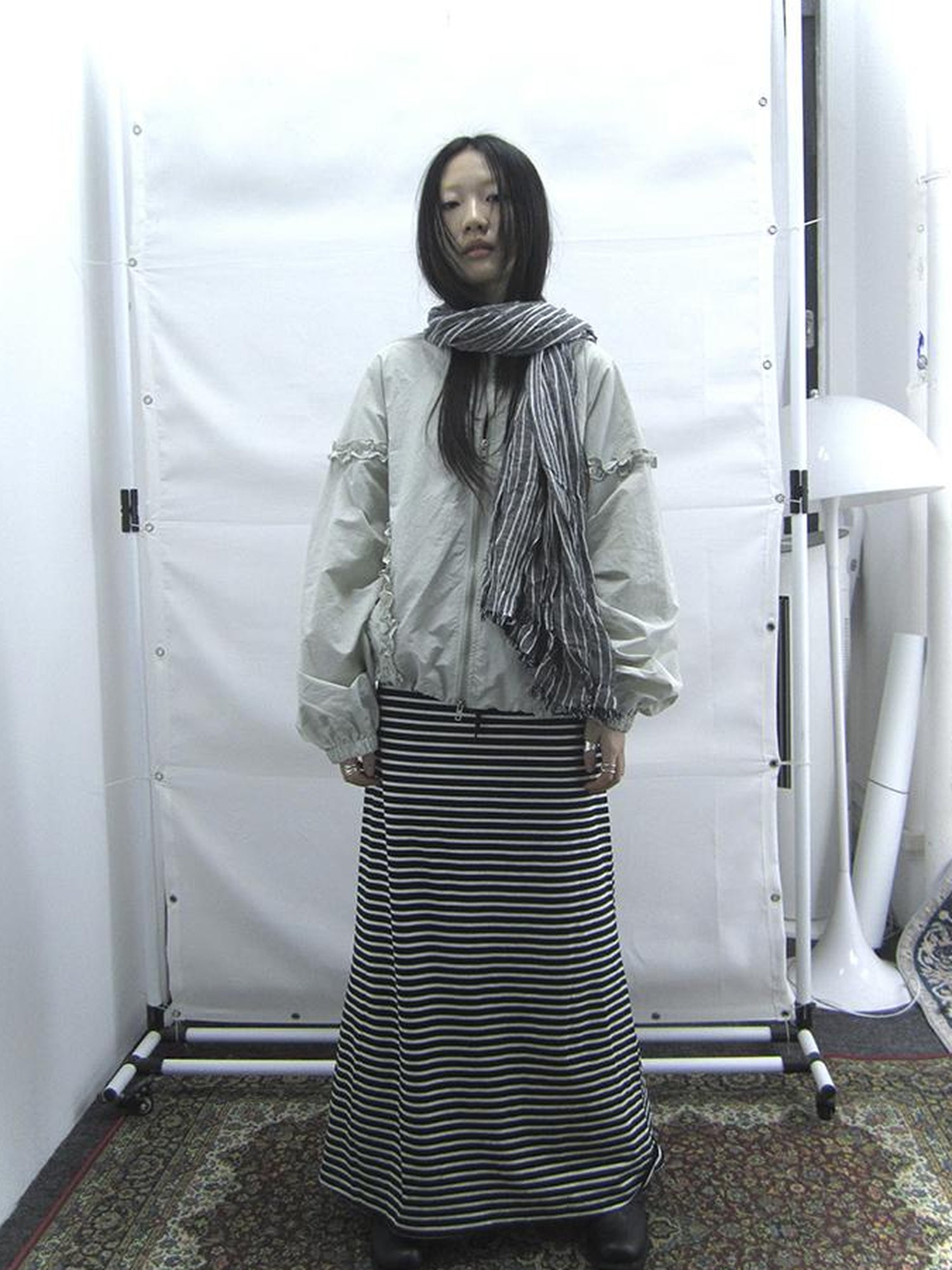 ang project Vintage Striped High Low Hem Bodycon Skirt With Drawstring Waist