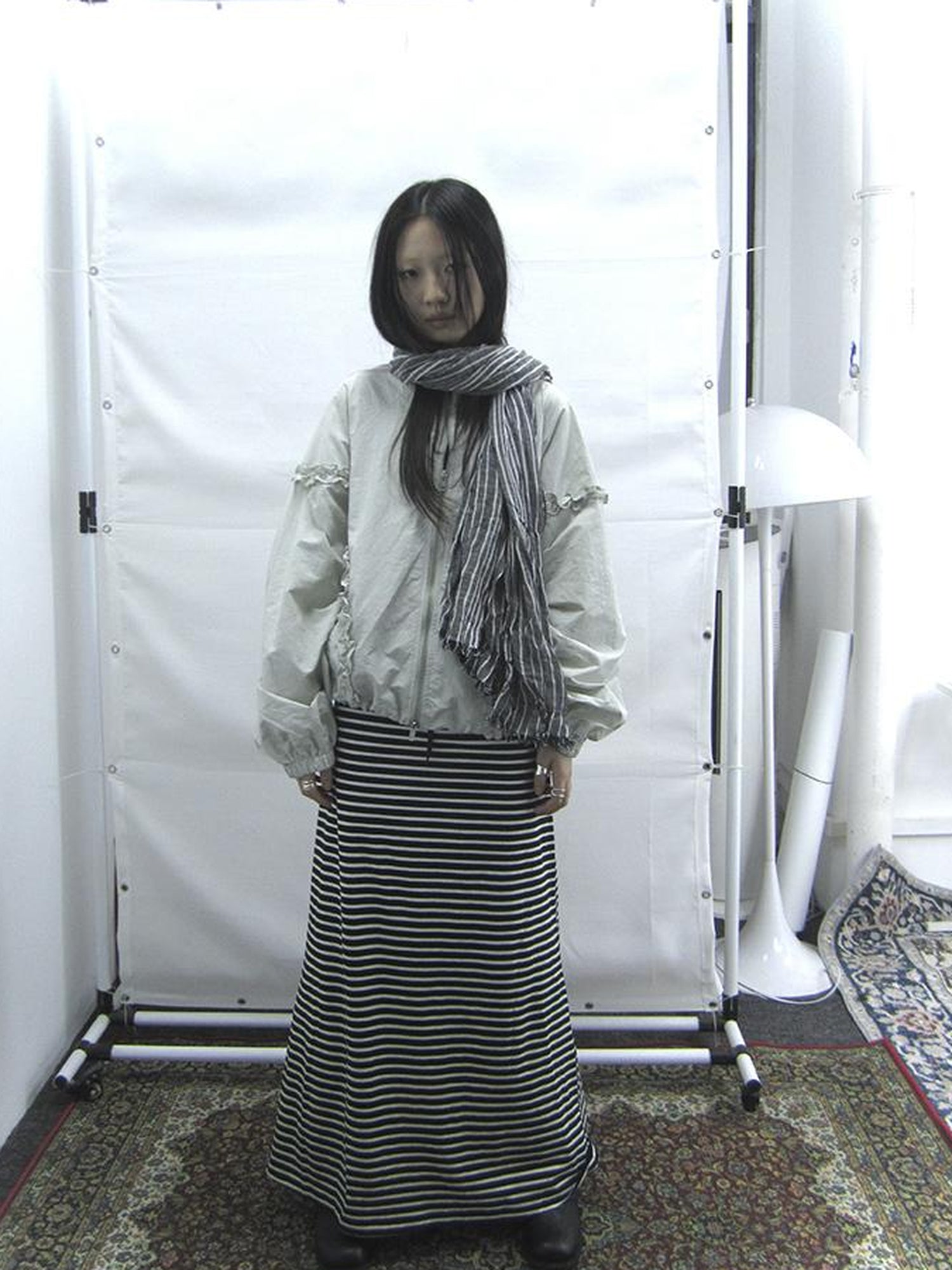 ang project Vintage Striped High Low Hem Bodycon Skirt With Drawstring Waist