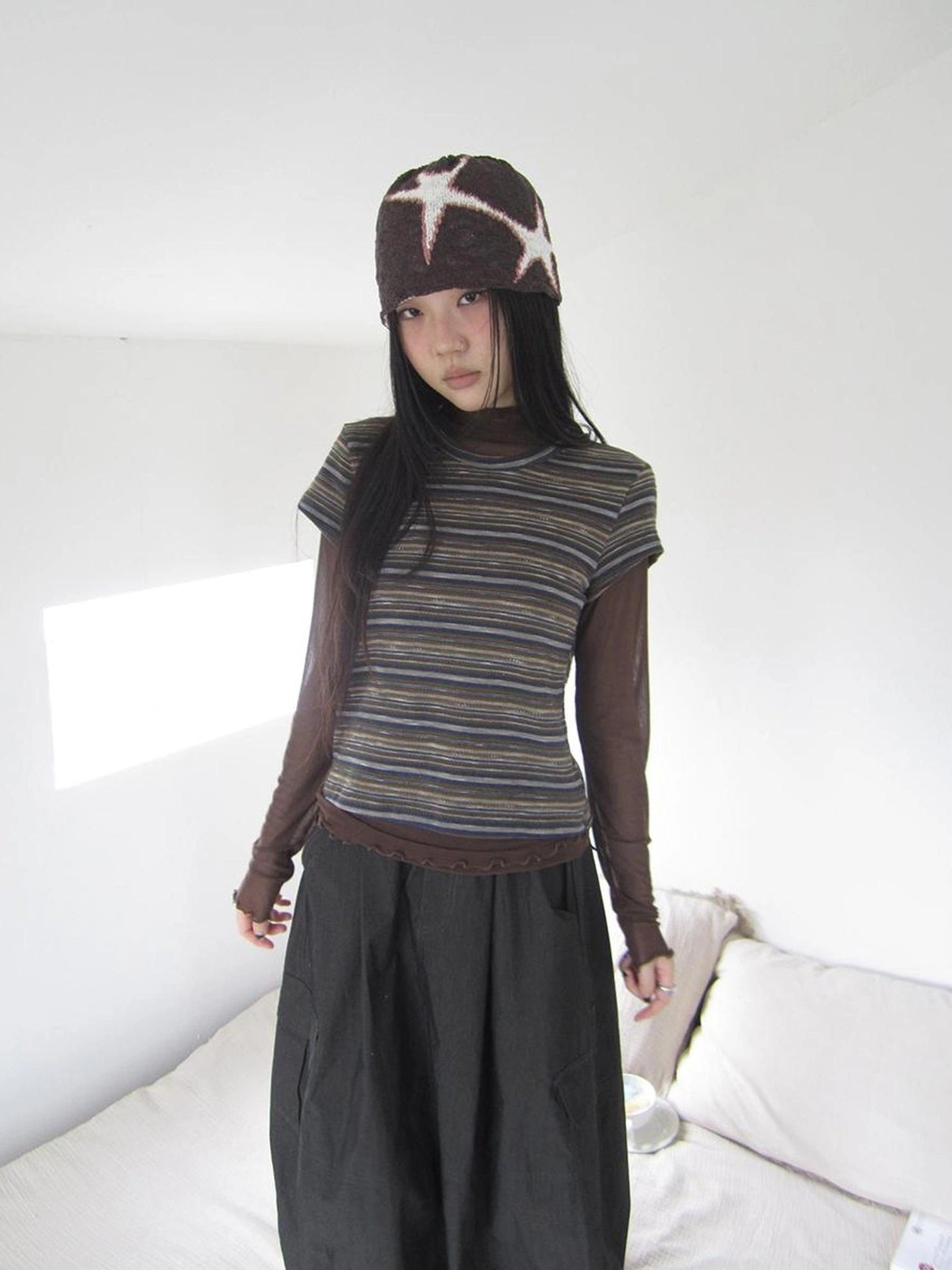ang project Vintage Striped Knit T-shirt Cardigan
