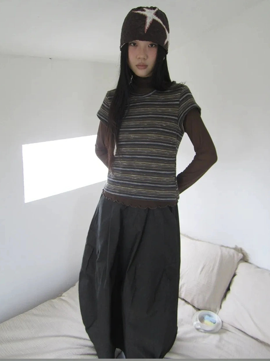 ang project Vintage Striped Knit T-shirt Cardigan