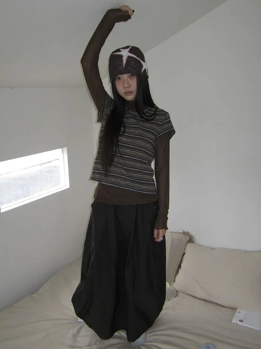 ang project Vintage Striped Knit T-shirt Cardigan