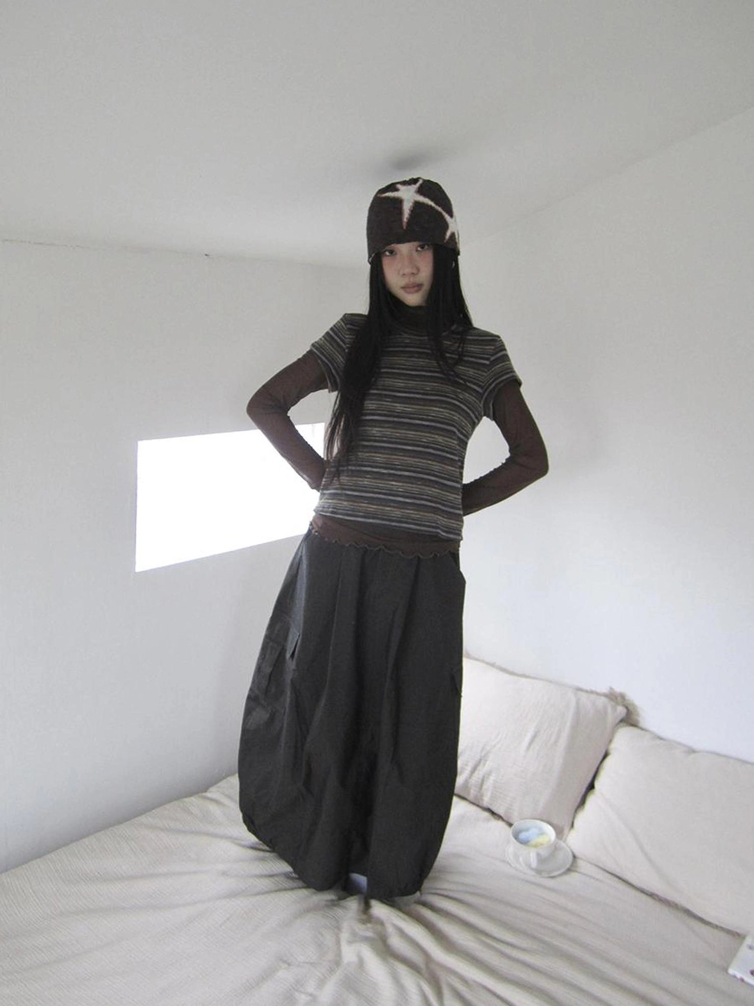 ang project Vintage Striped Knit T-shirt Cardigan