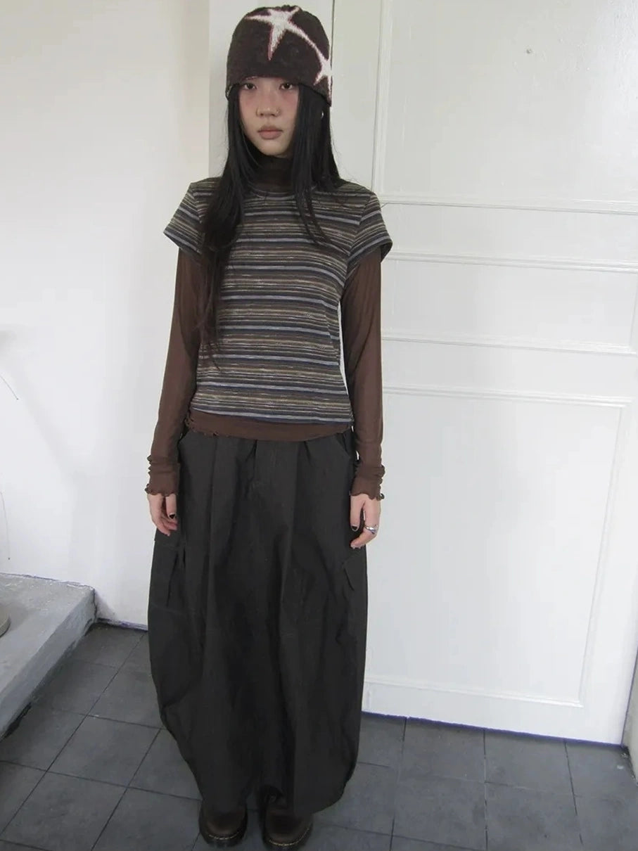 ang project Vintage Striped Knit T-shirt Cardigan