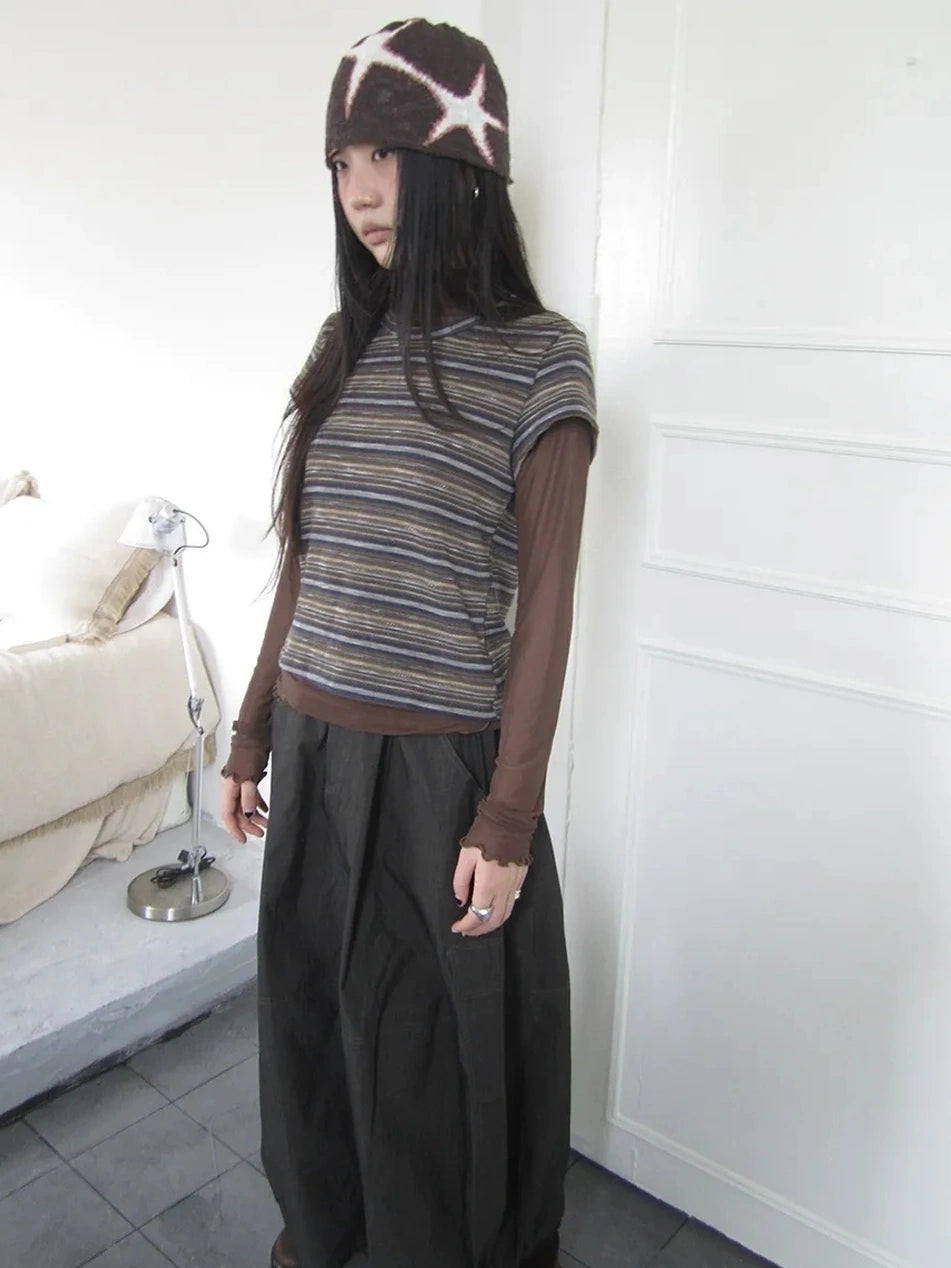 ang project Vintage Striped Knit T-shirt Cardigan