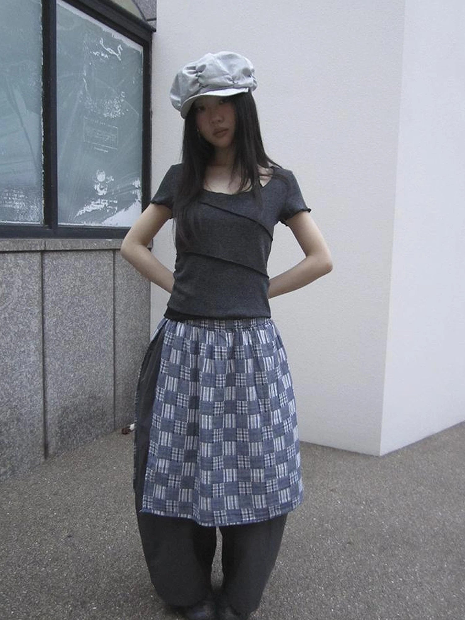 Vintage U Neck Layered Contrast Top