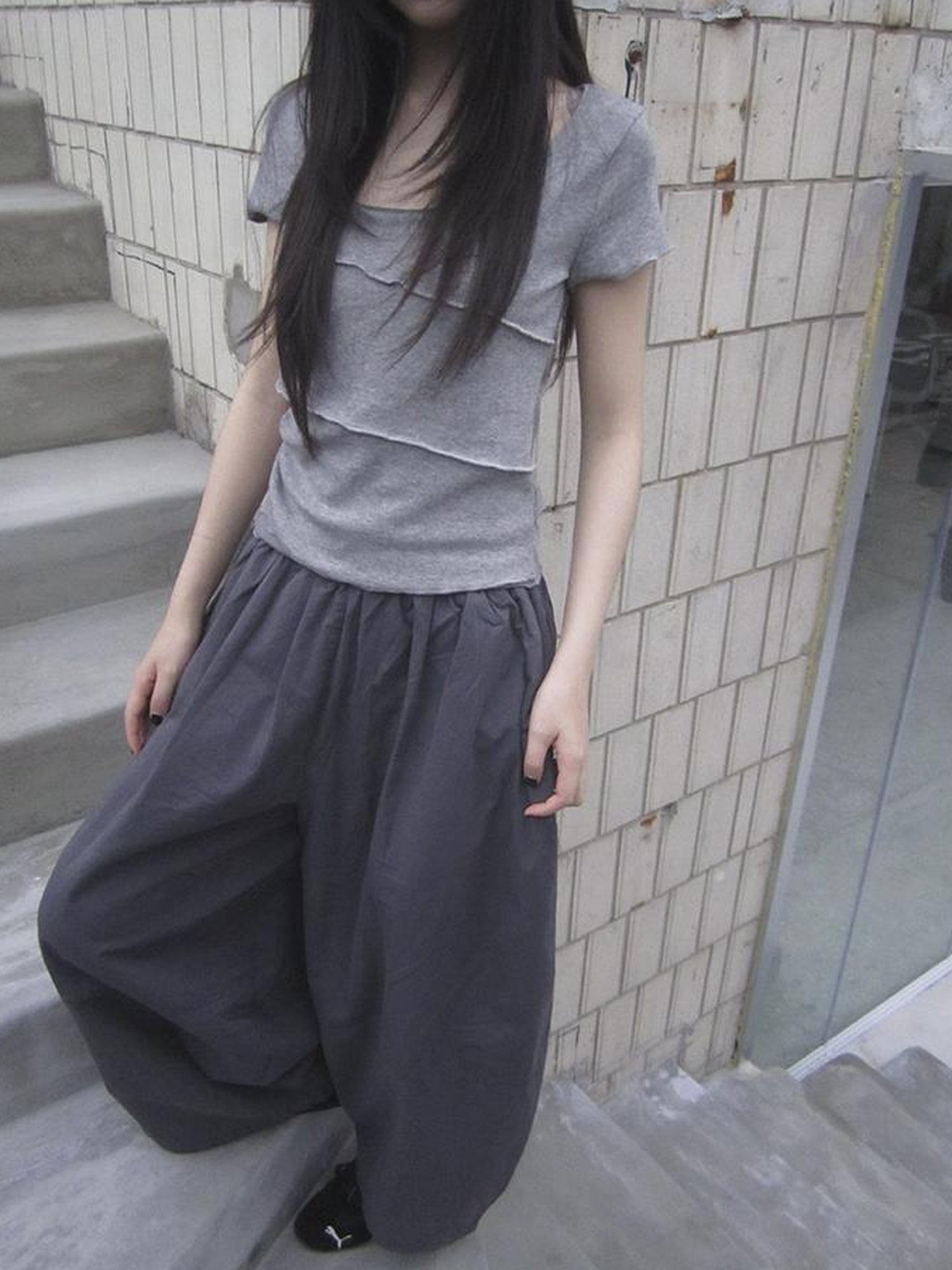 Updateang project Vintage U Neck Layered Contrast Top