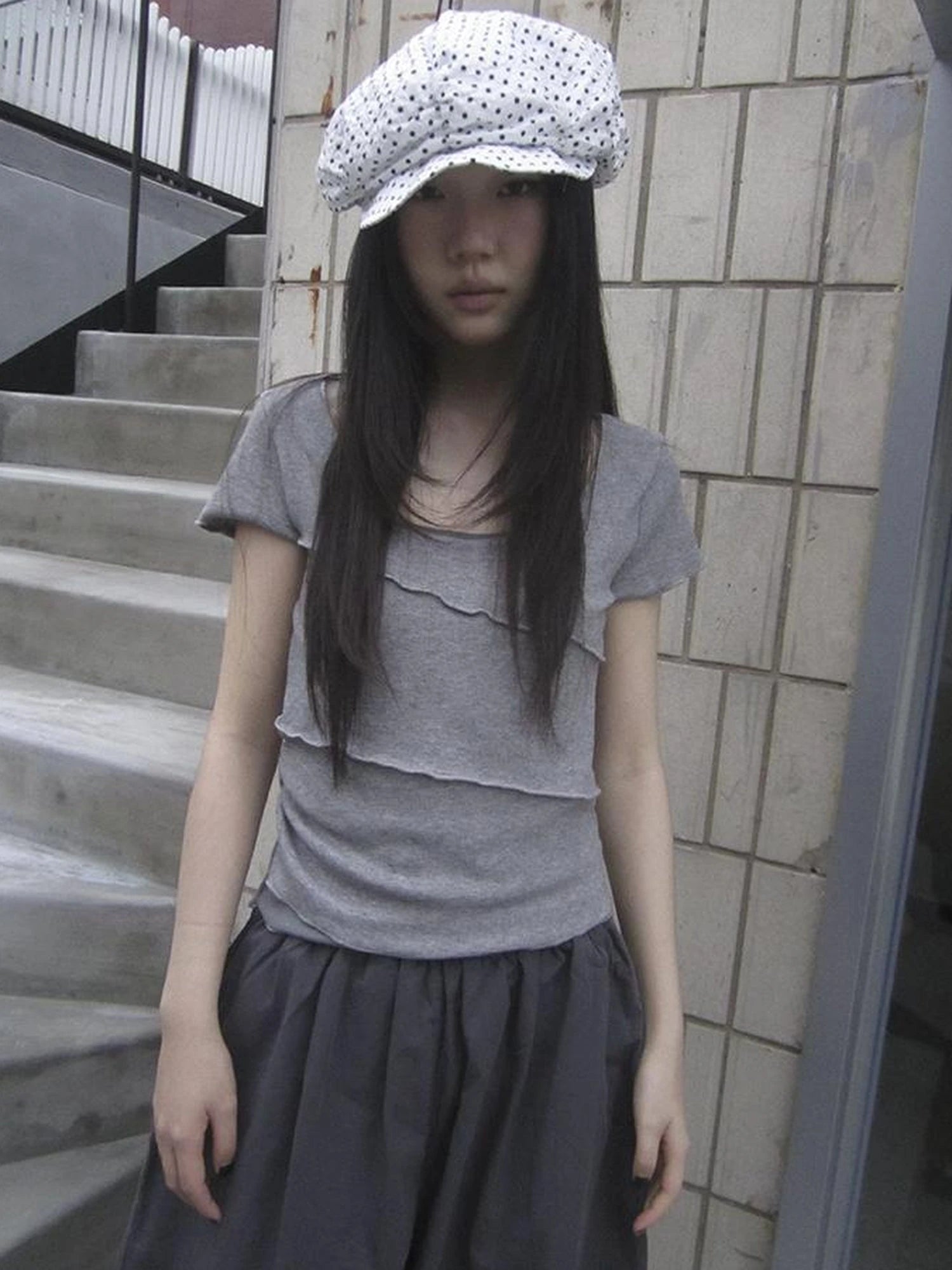 Vintage U Neck Layered Contrast Top