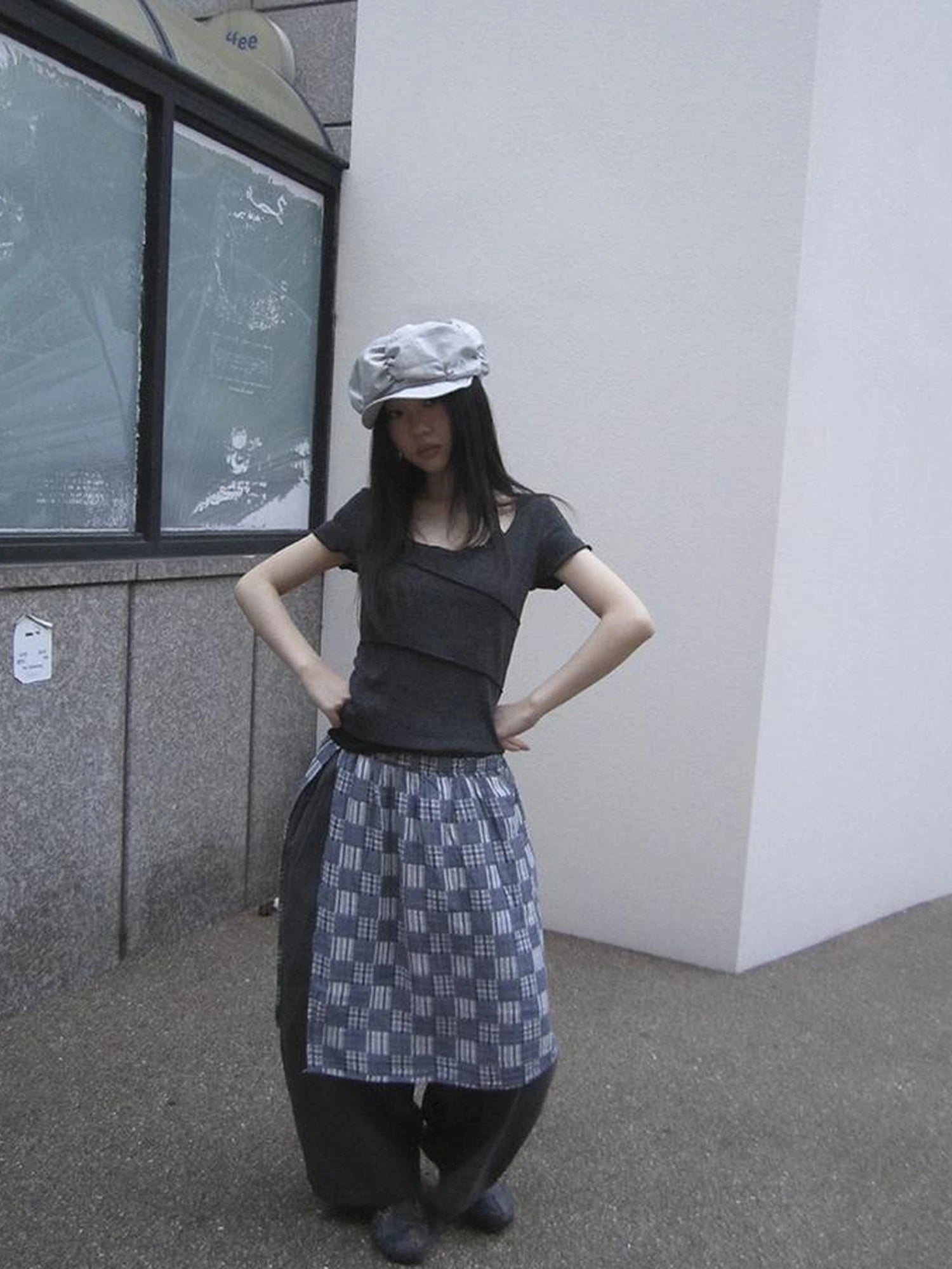 Vintage U Neck Layered Contrast Top