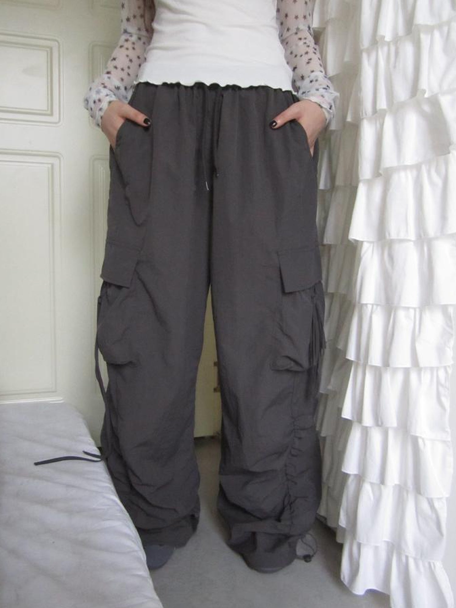 ang project Vintage Utility Wide Leg Pants With Drawstring Waist