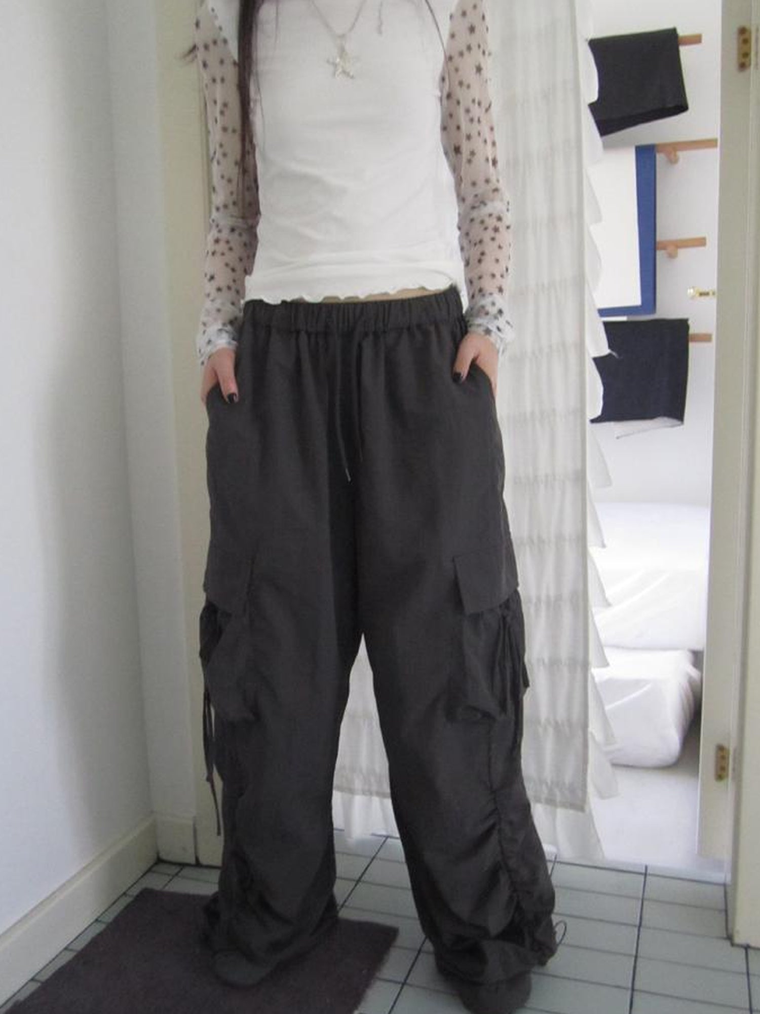 ang project Vintage Utility Wide Leg Pants With Drawstring Waist