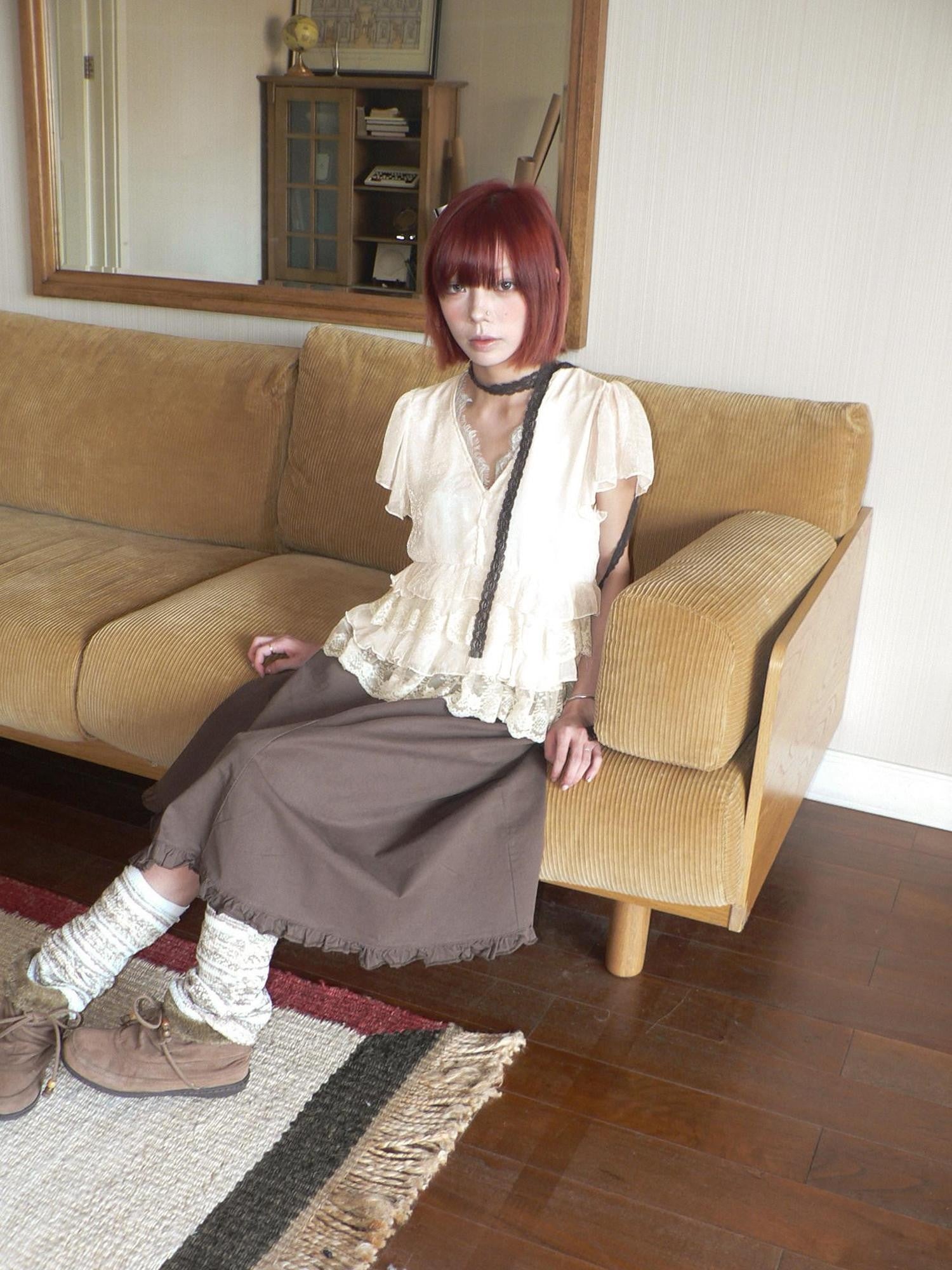 ang project Vintage V-neck Spliced Lace Ruffle Women&