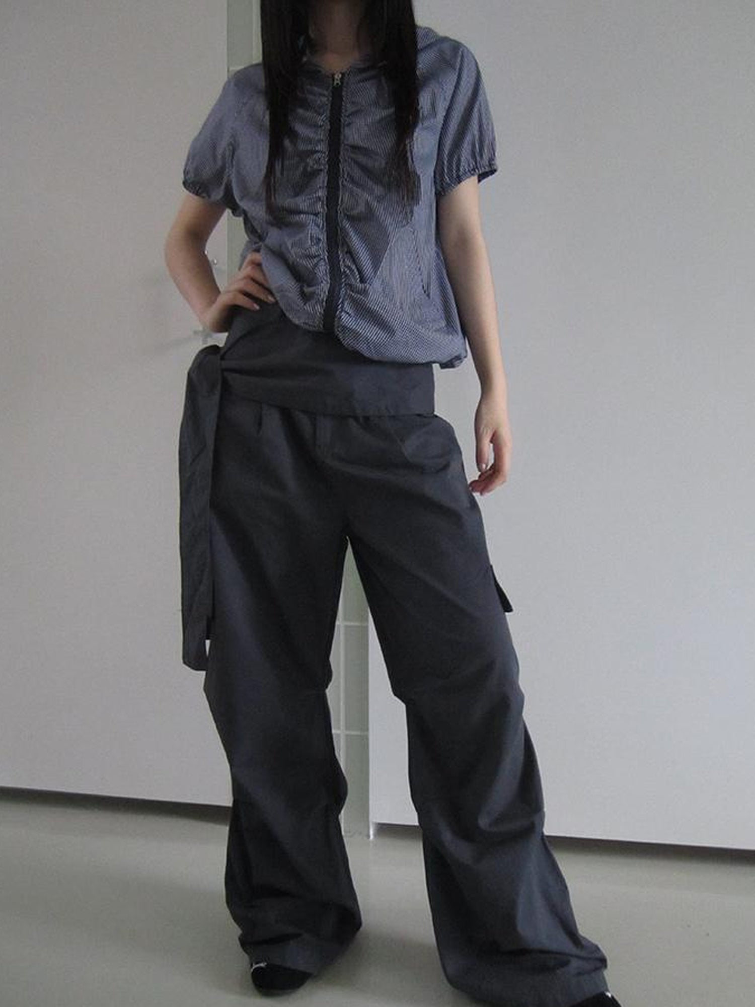 ang project Vintage Waist Tie Pleated High Waist Wide Leg Workwear Pants Set