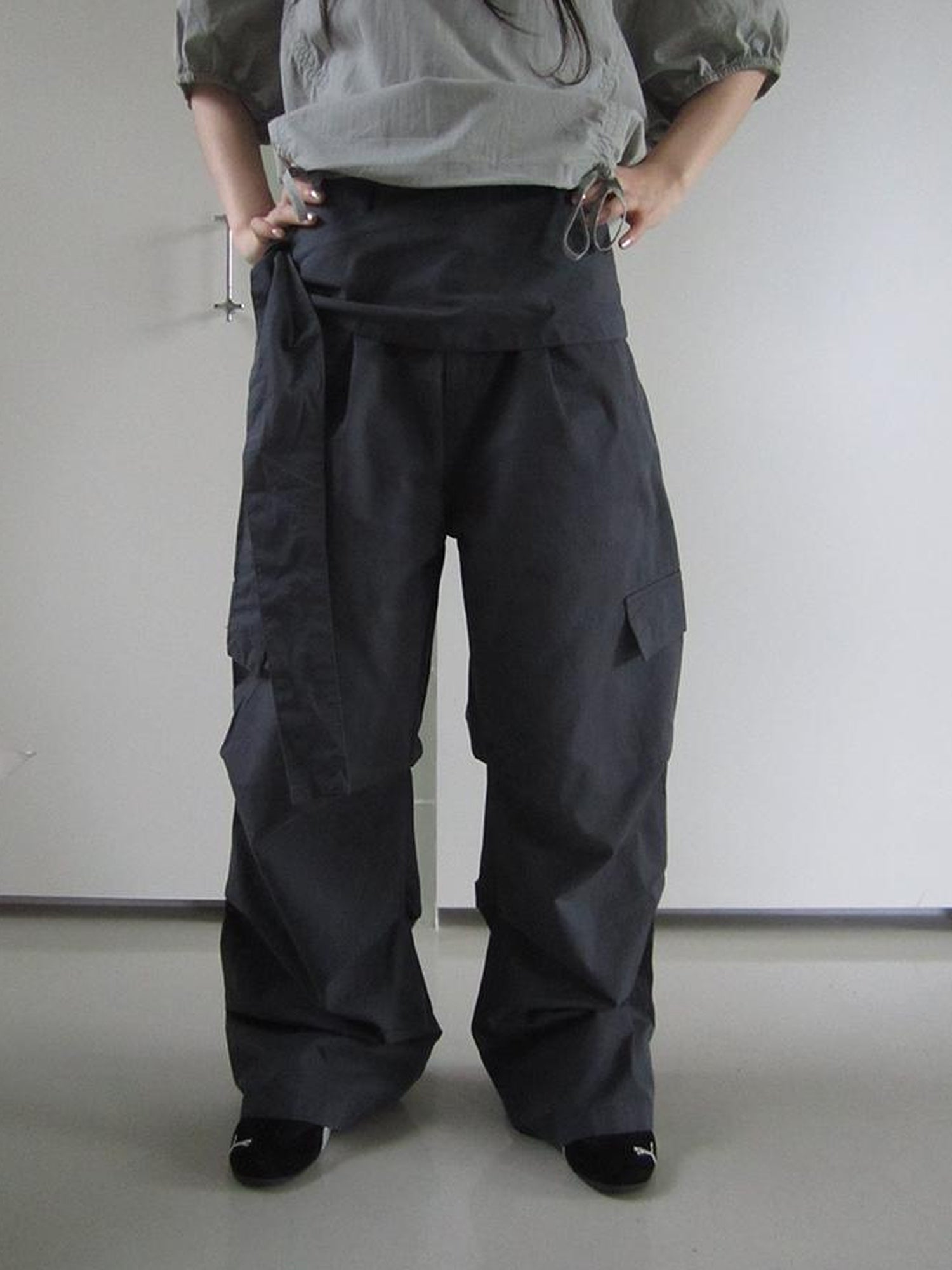 ang project Vintage Waist Tie Pleated High Waist Wide Leg Workwear Pants Set