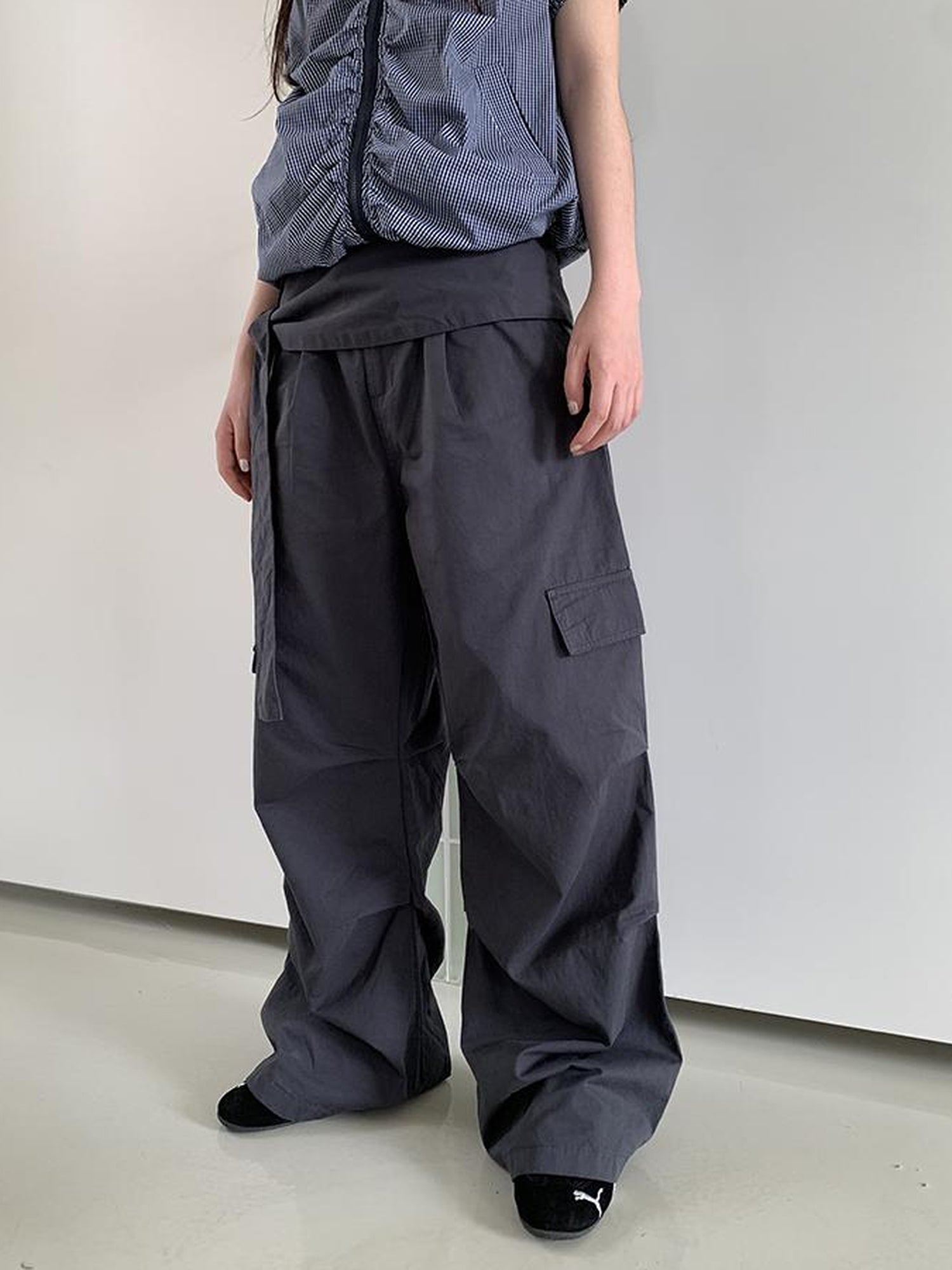 ang project Vintage Waist Tie Pleated High Waist Wide Leg Workwear Pants Set