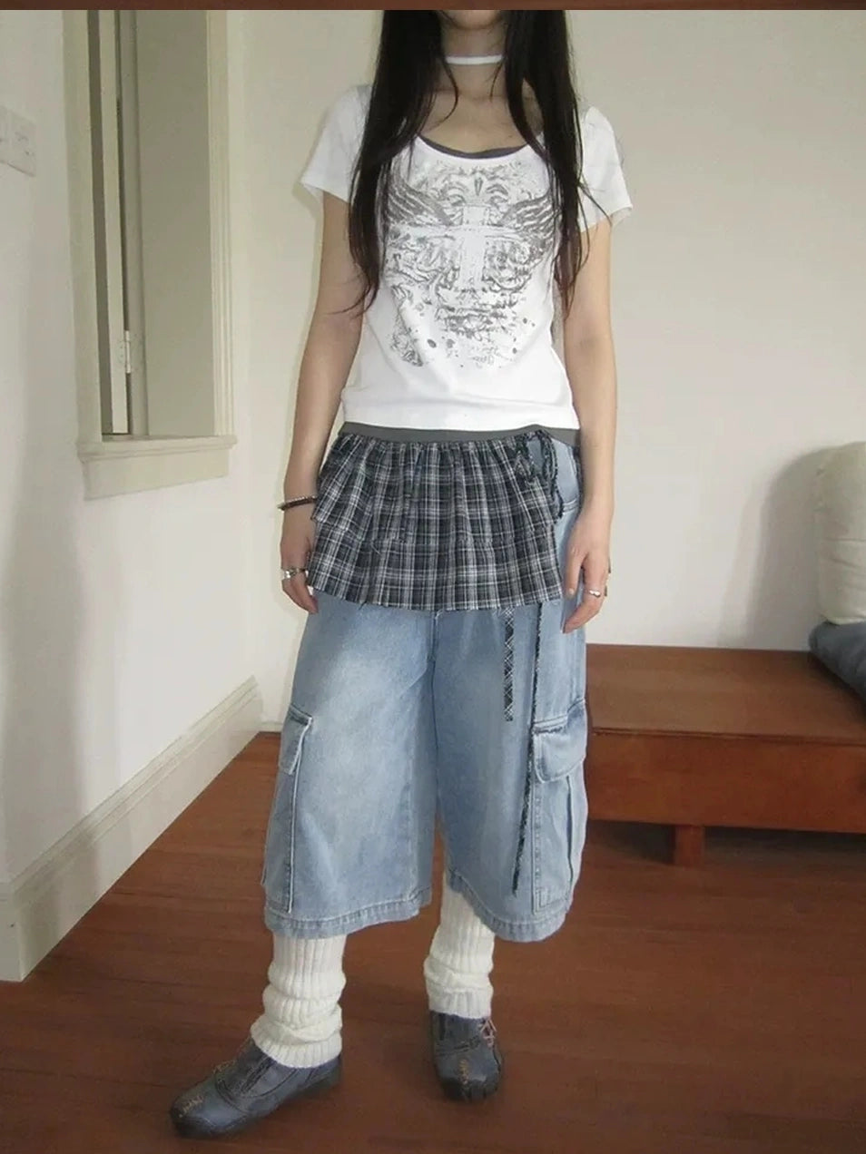 ang project Vintage Washed Cropped Jeans With Pockets Jeans