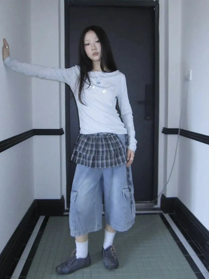 ang project Vintage Washed Cropped Jeans With Pockets Jeans