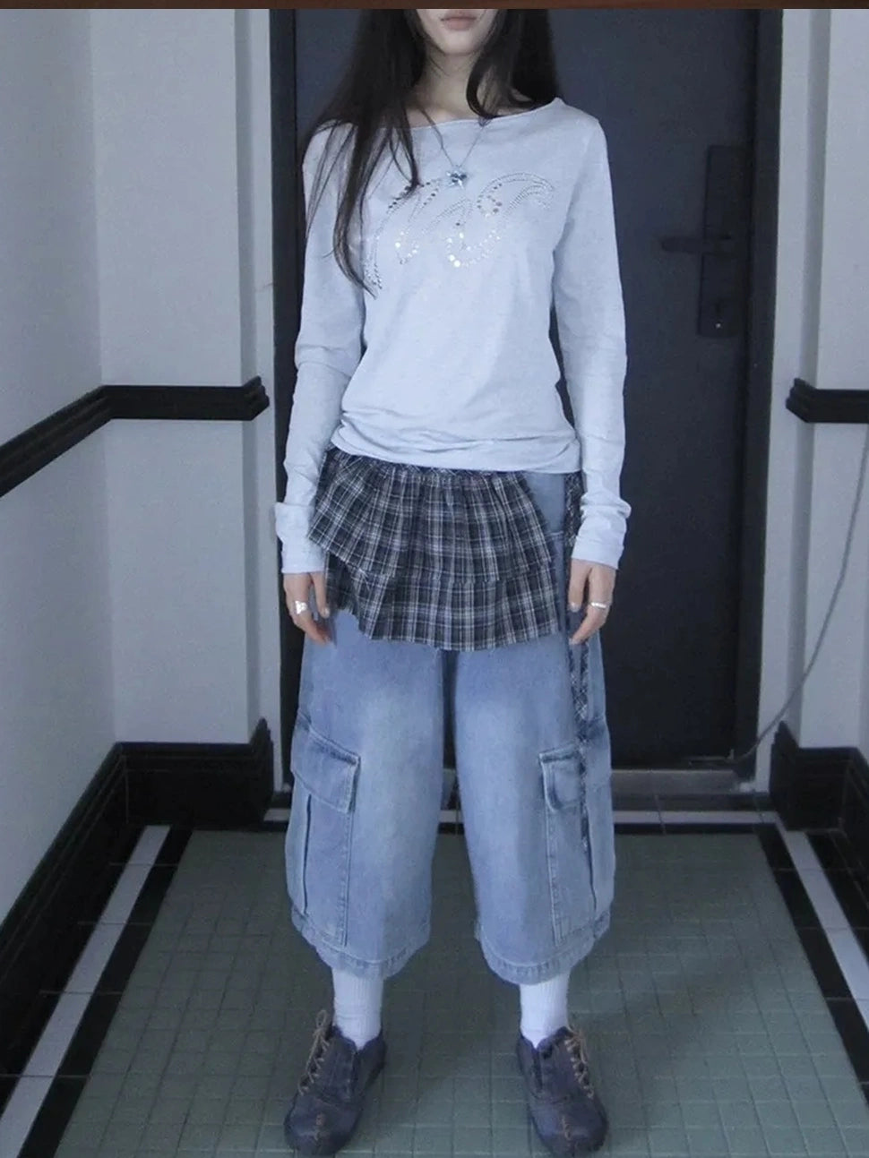 ang project Vintage Washed Cropped Jeans With Pockets Jeans