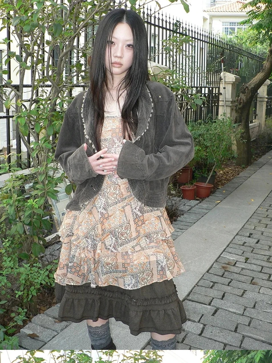 ang project Vintage Washed Distressed Denim Rivet Jacket Jacket