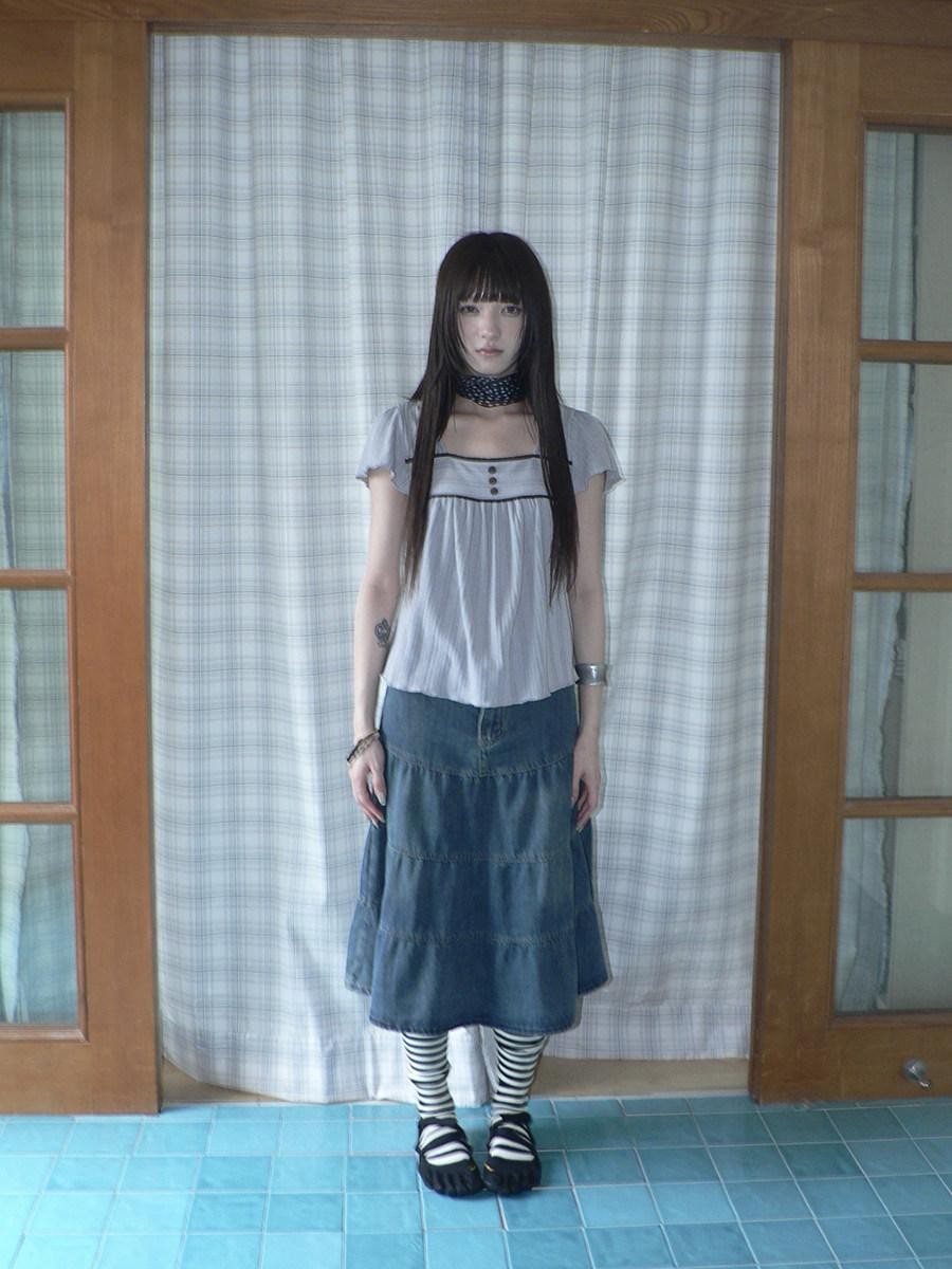 ang project Vintage Washed Distressed Pleated Paneled High Waist Women&