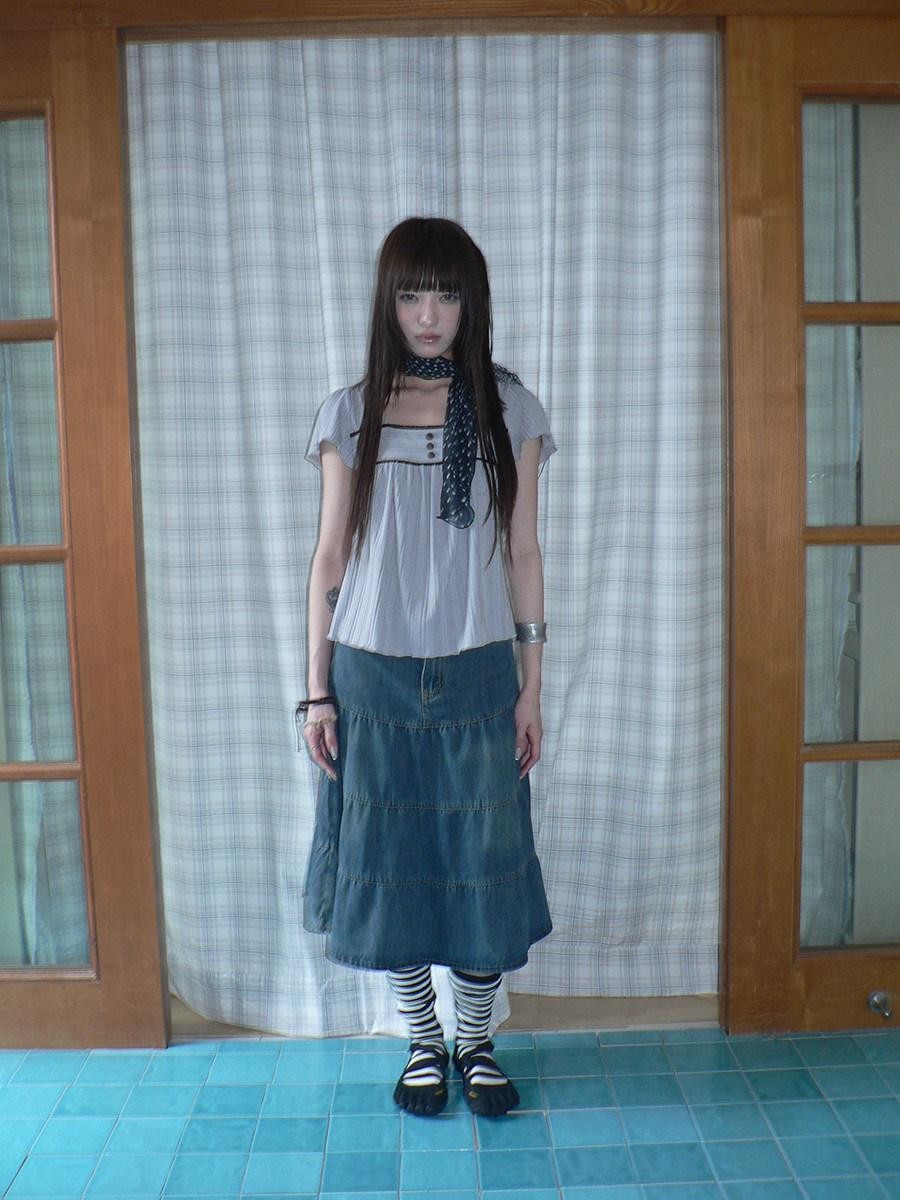 ang project Vintage Washed Distressed Pleated Paneled High Waist Women&
