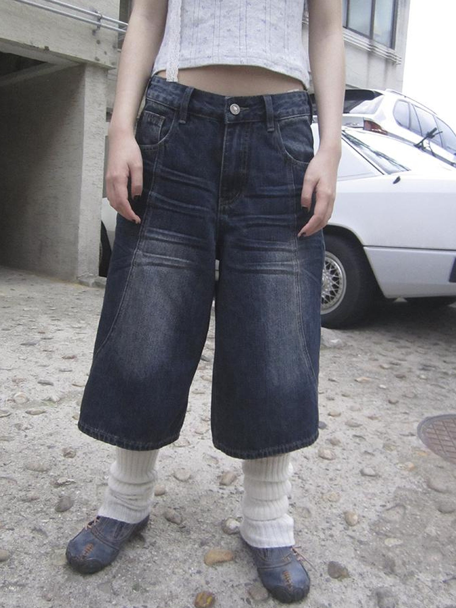 ang project Vintage Washed Distressed Relaxed Straight Cropped Jeans