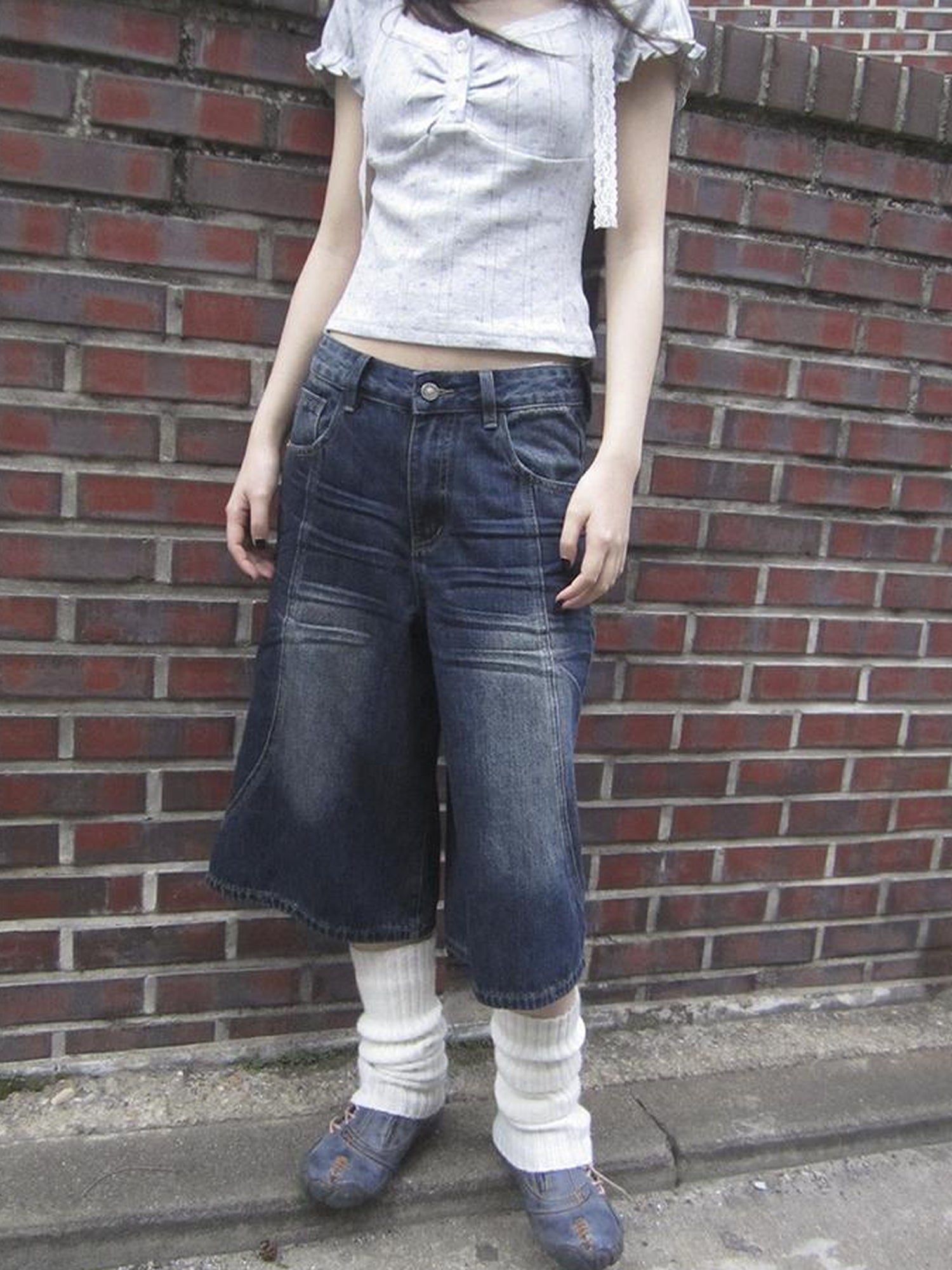 ang project Vintage Washed Distressed Relaxed Straight Cropped Jeans