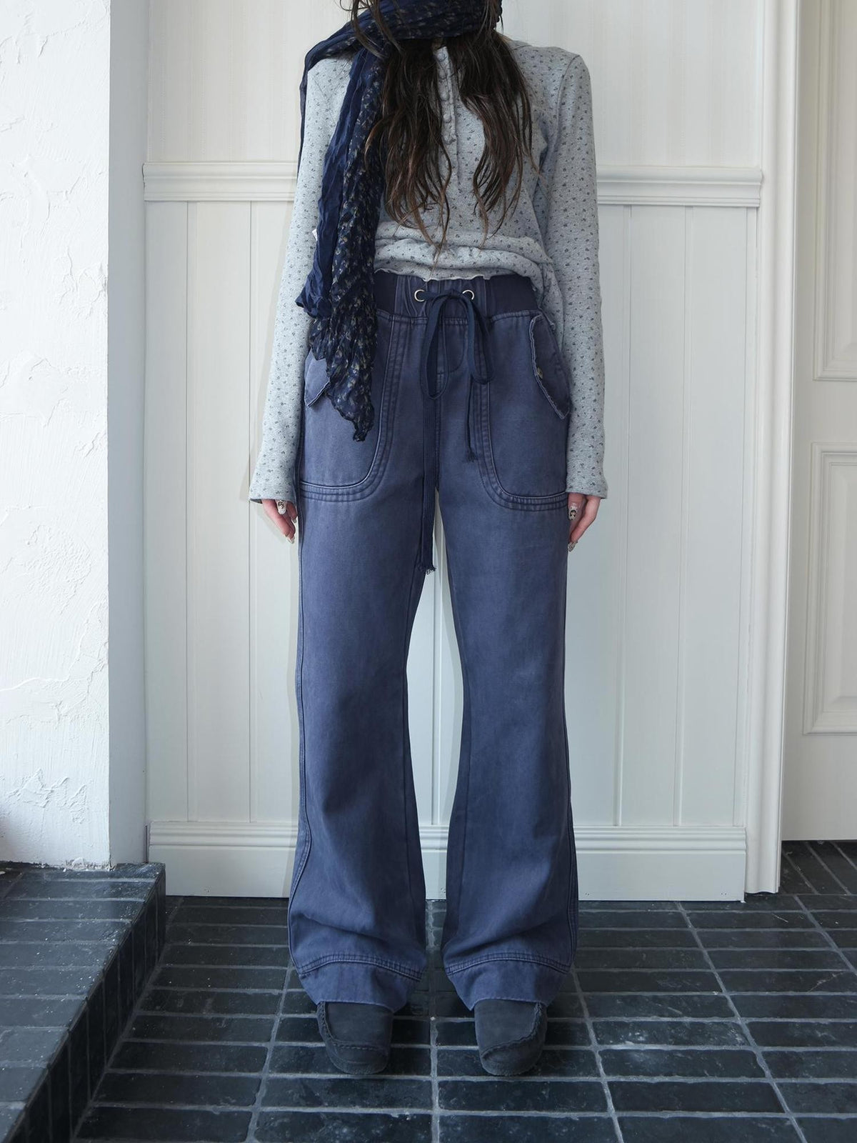 ang project Vintage Washed Drawstring Lace Up Fleece Lined Women&