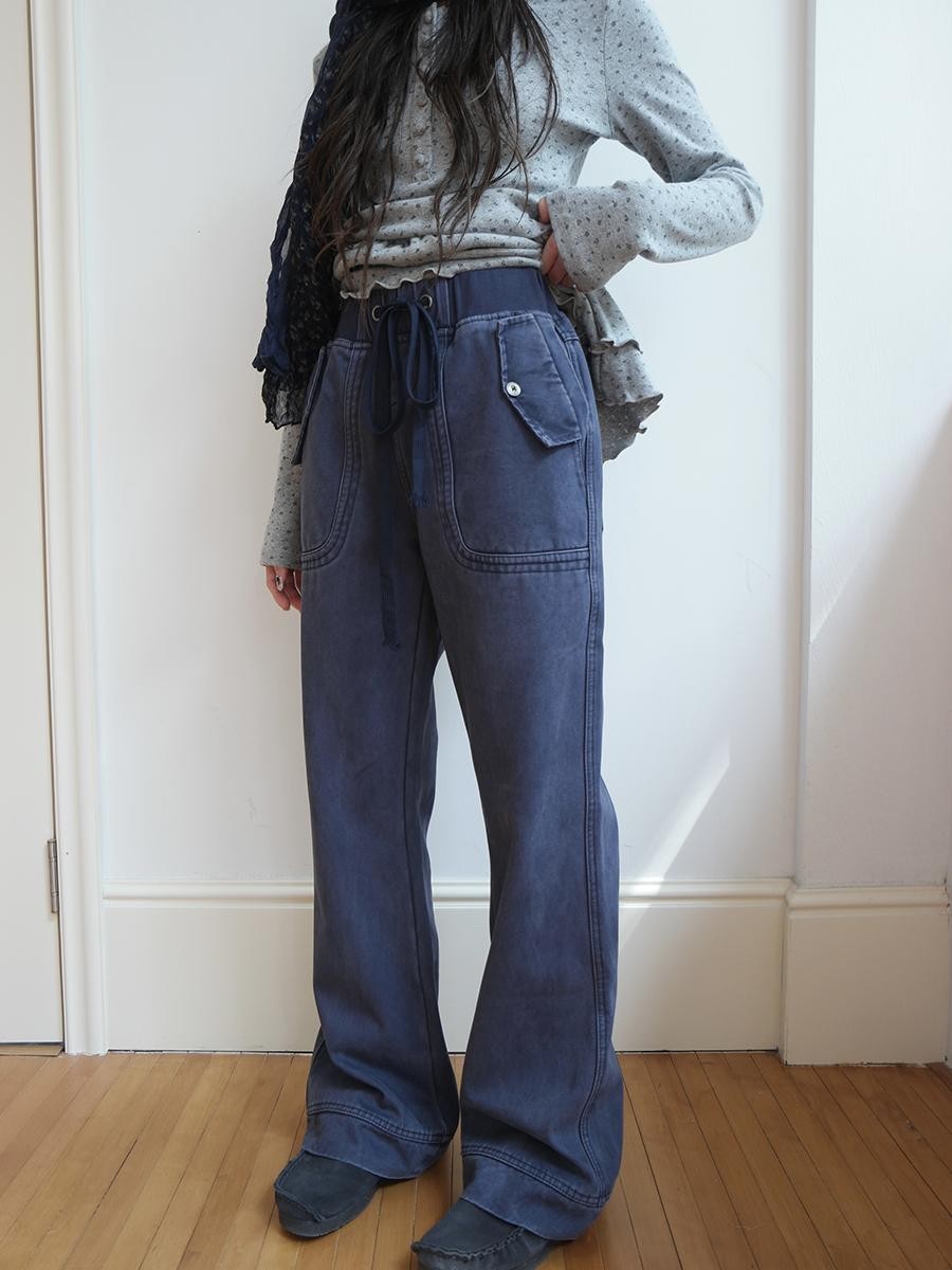 ang project Vintage Washed Drawstring Lace Up Fleece Lined Women&