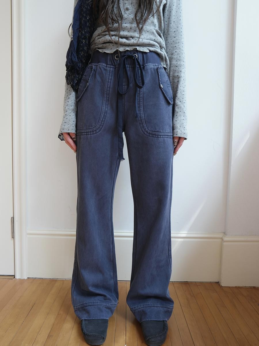 ang project Vintage Washed Drawstring Lace Up Fleece Lined Women&