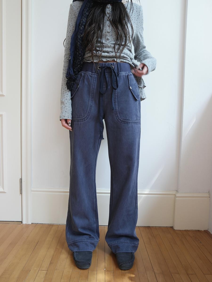 ang project Vintage Washed Drawstring Lace Up Fleece Lined Women&