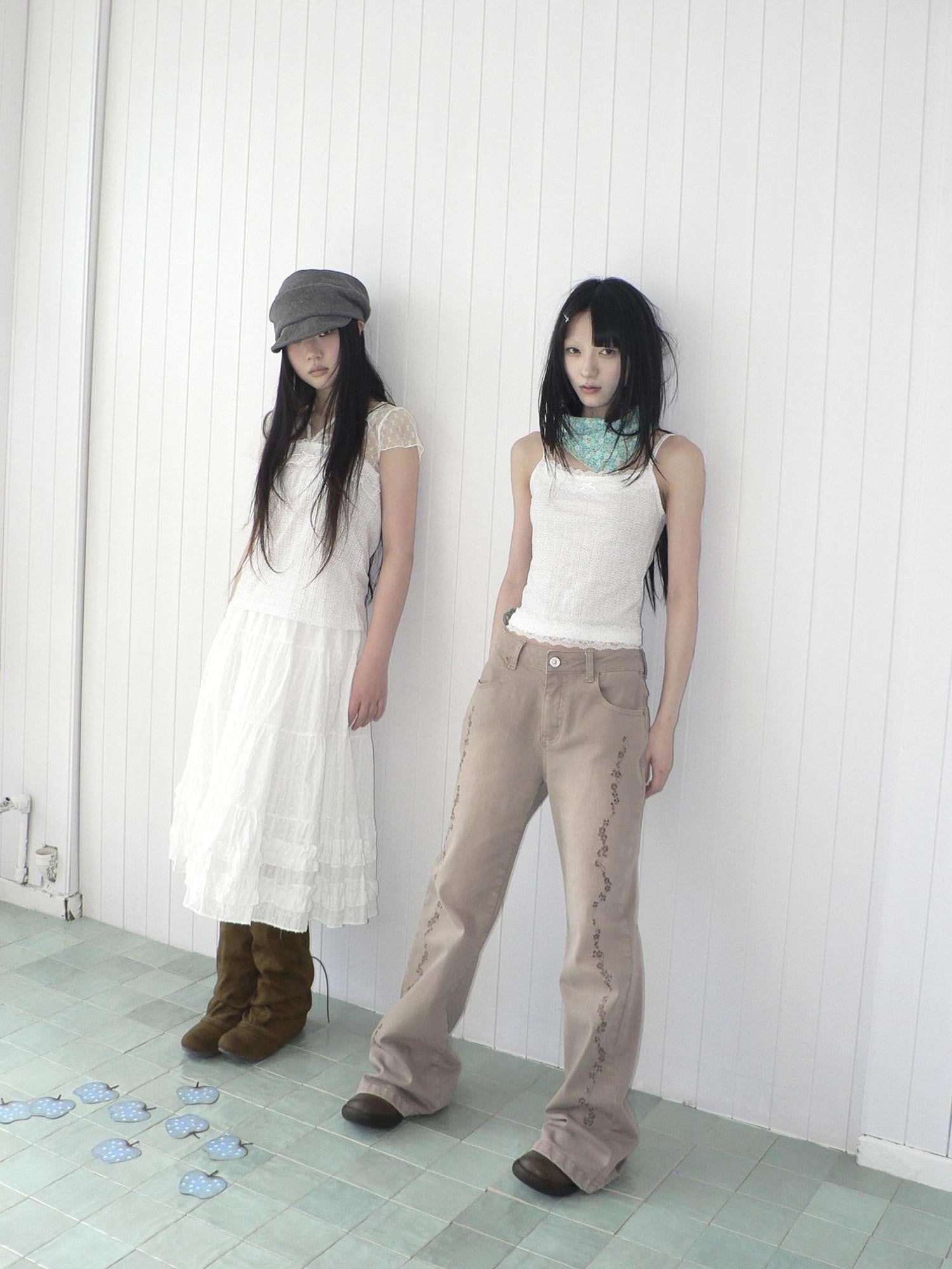 ang project Vintage Washed Embroidered Floral Women&