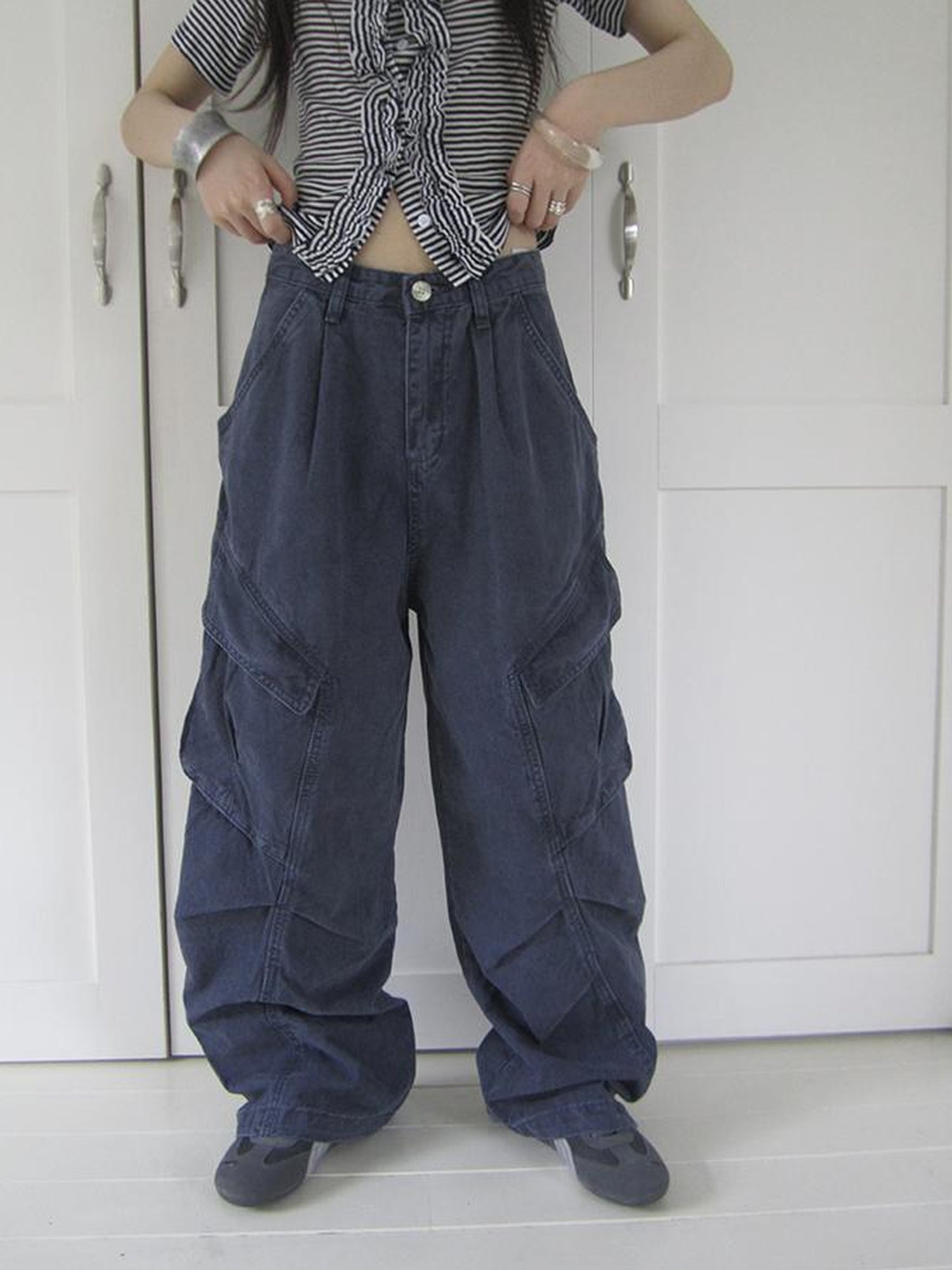 ang project Vintage Washed Pleated Pocket Cargo Pants
