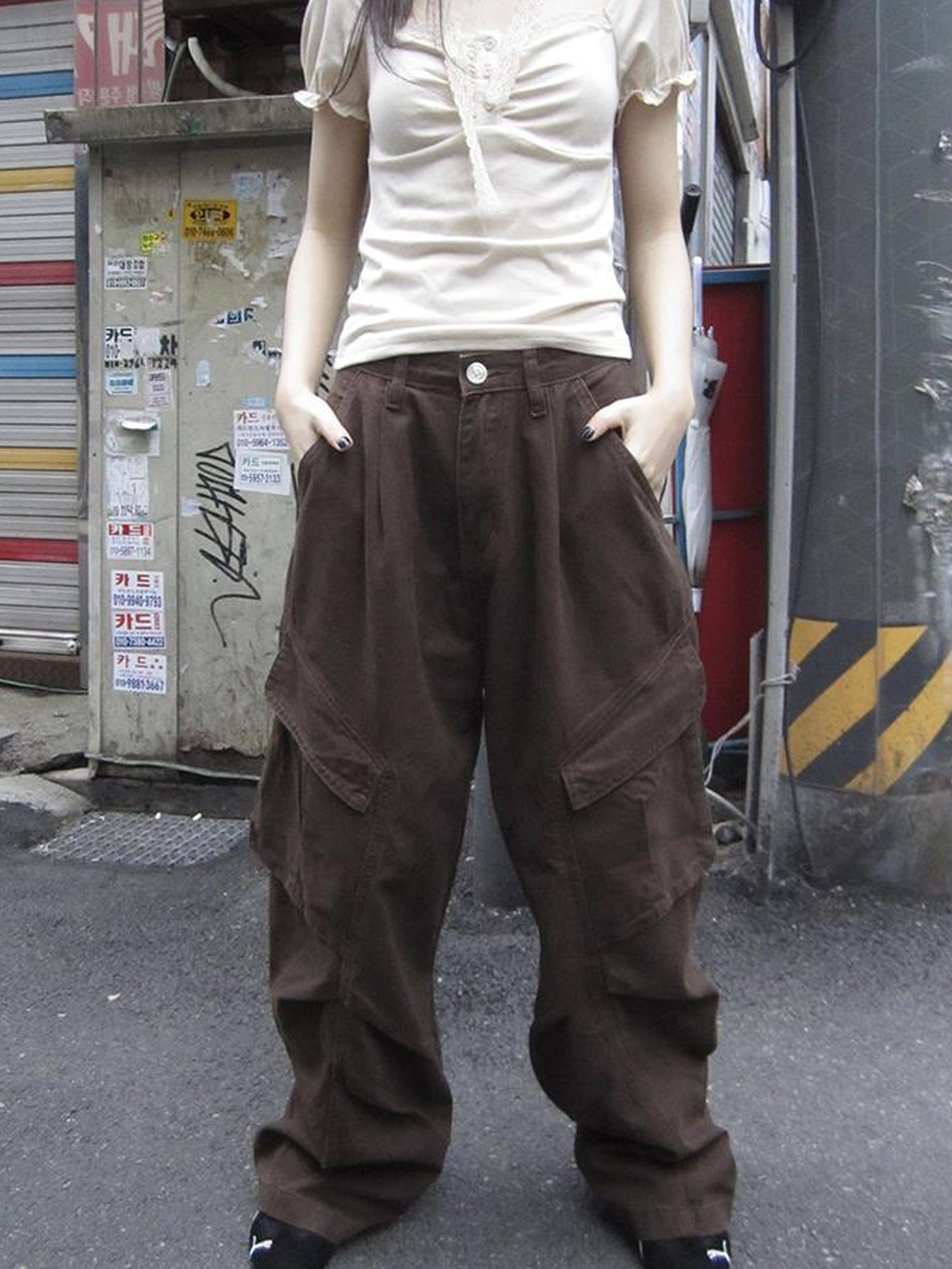 ang project Vintage Washed Pleated Pocket Cargo Pants