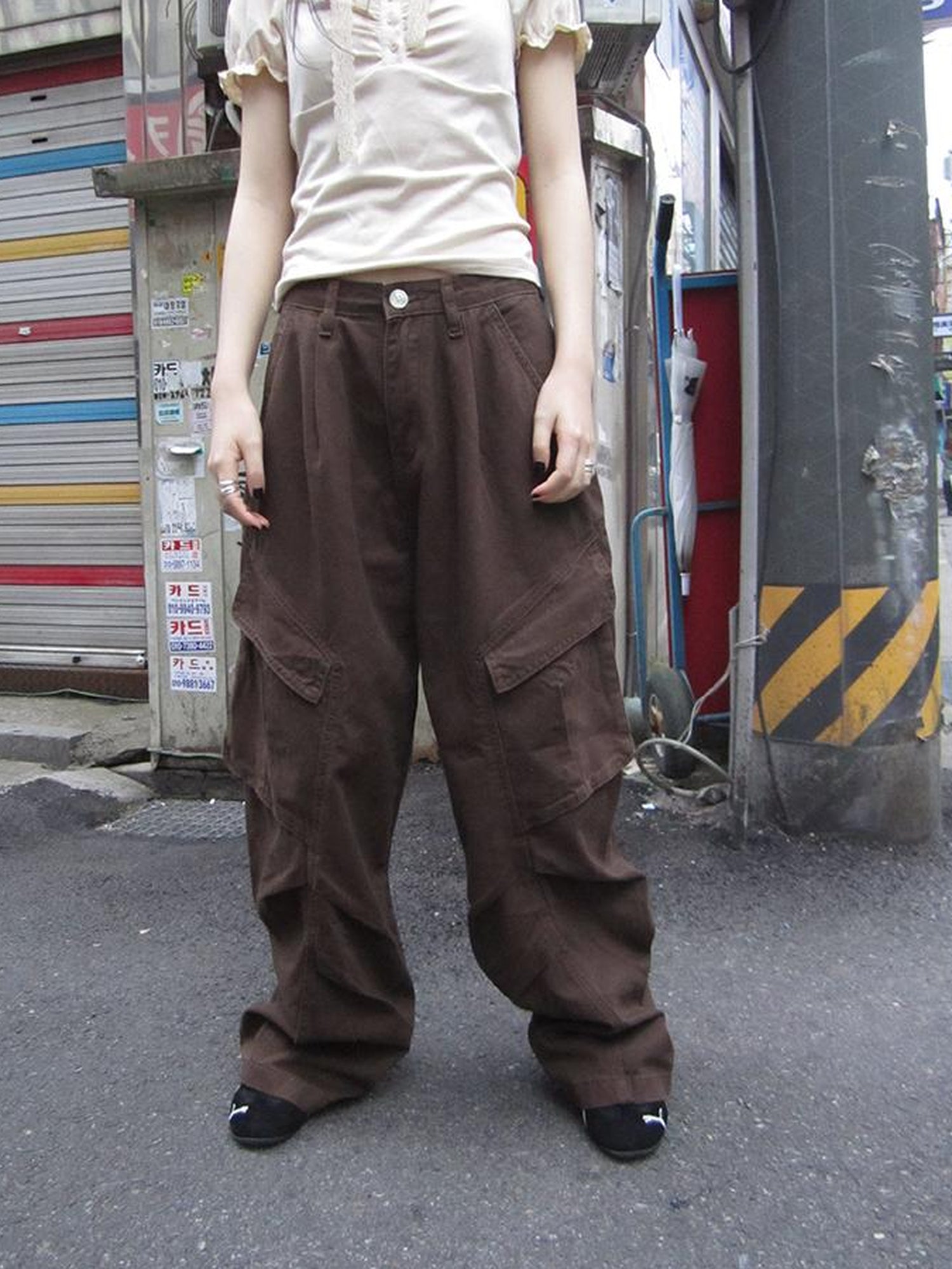 ang project Vintage Washed Pleated Pocket Cargo Pants
