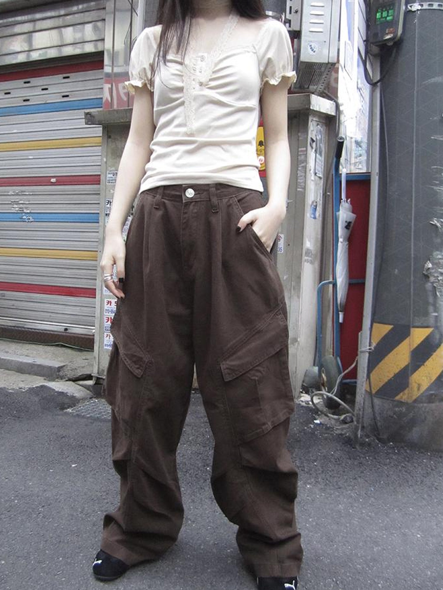 ang project Vintage Washed Pleated Pocket Cargo Pants