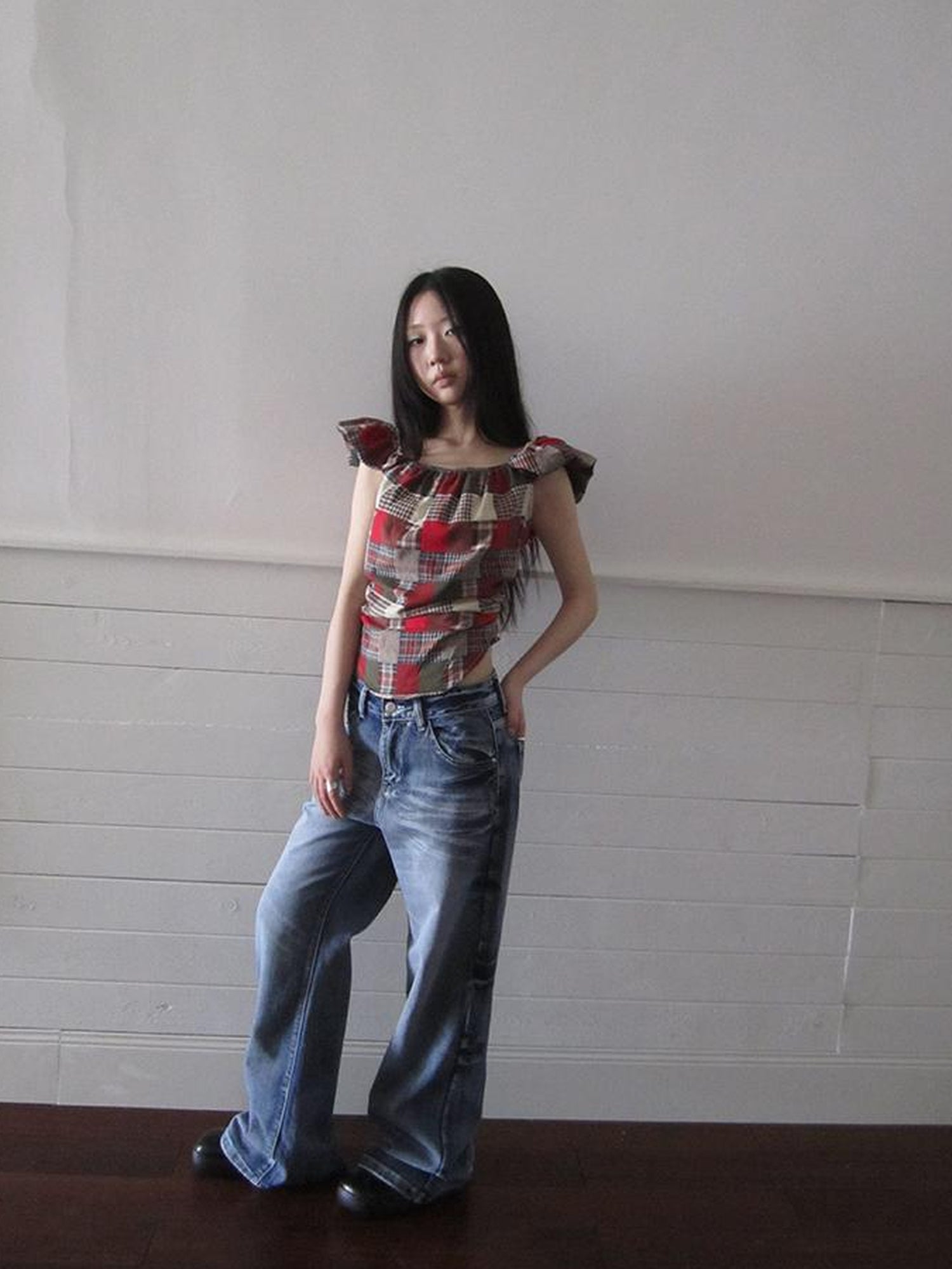 ang project Vintage Washed Y2K Straight Leg Jeans