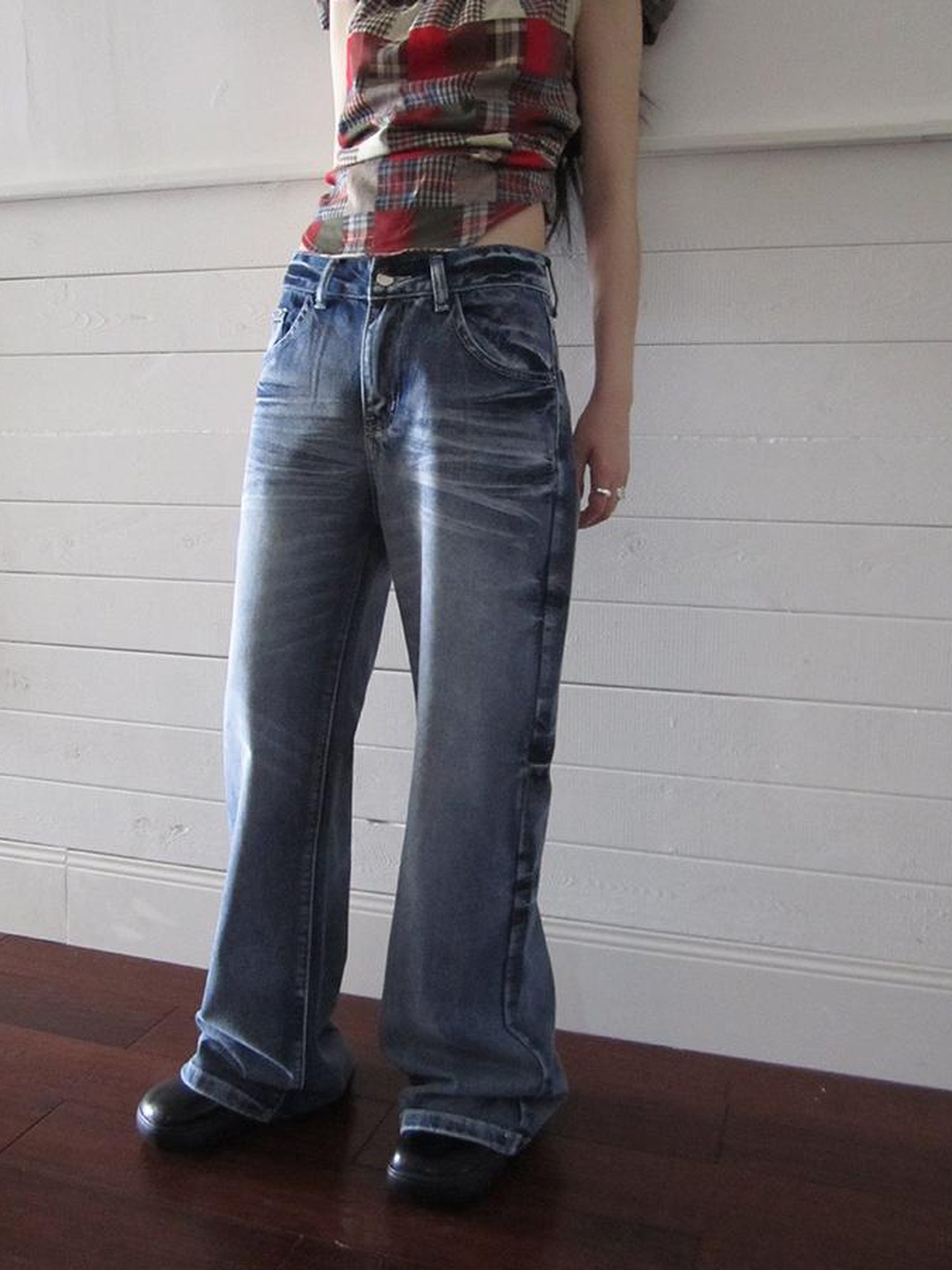 ang project Vintage Washed Y2K Straight Leg Jeans