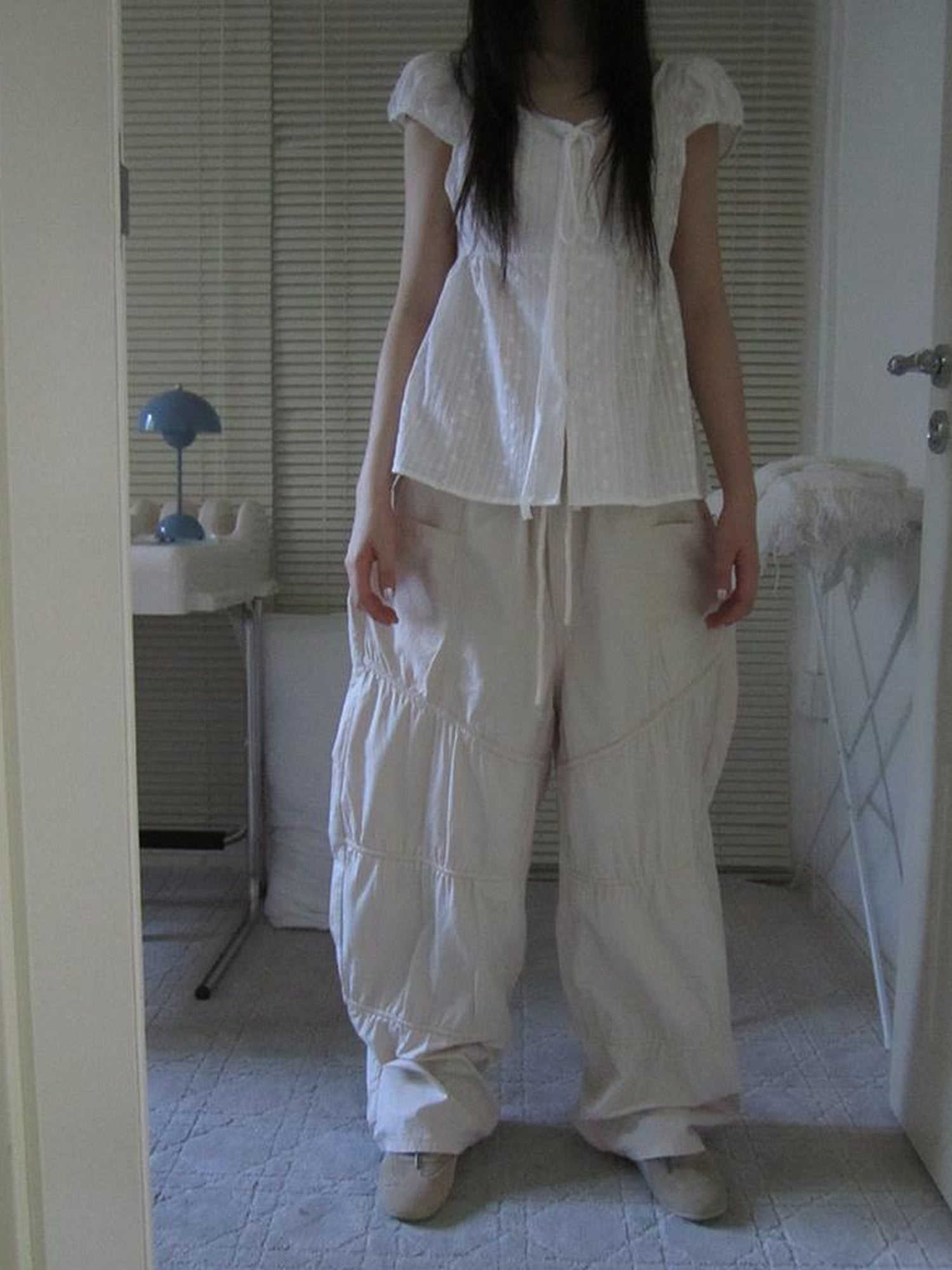 ang project Vintage Wide Leg Trousers With Adjustable Waist Tie