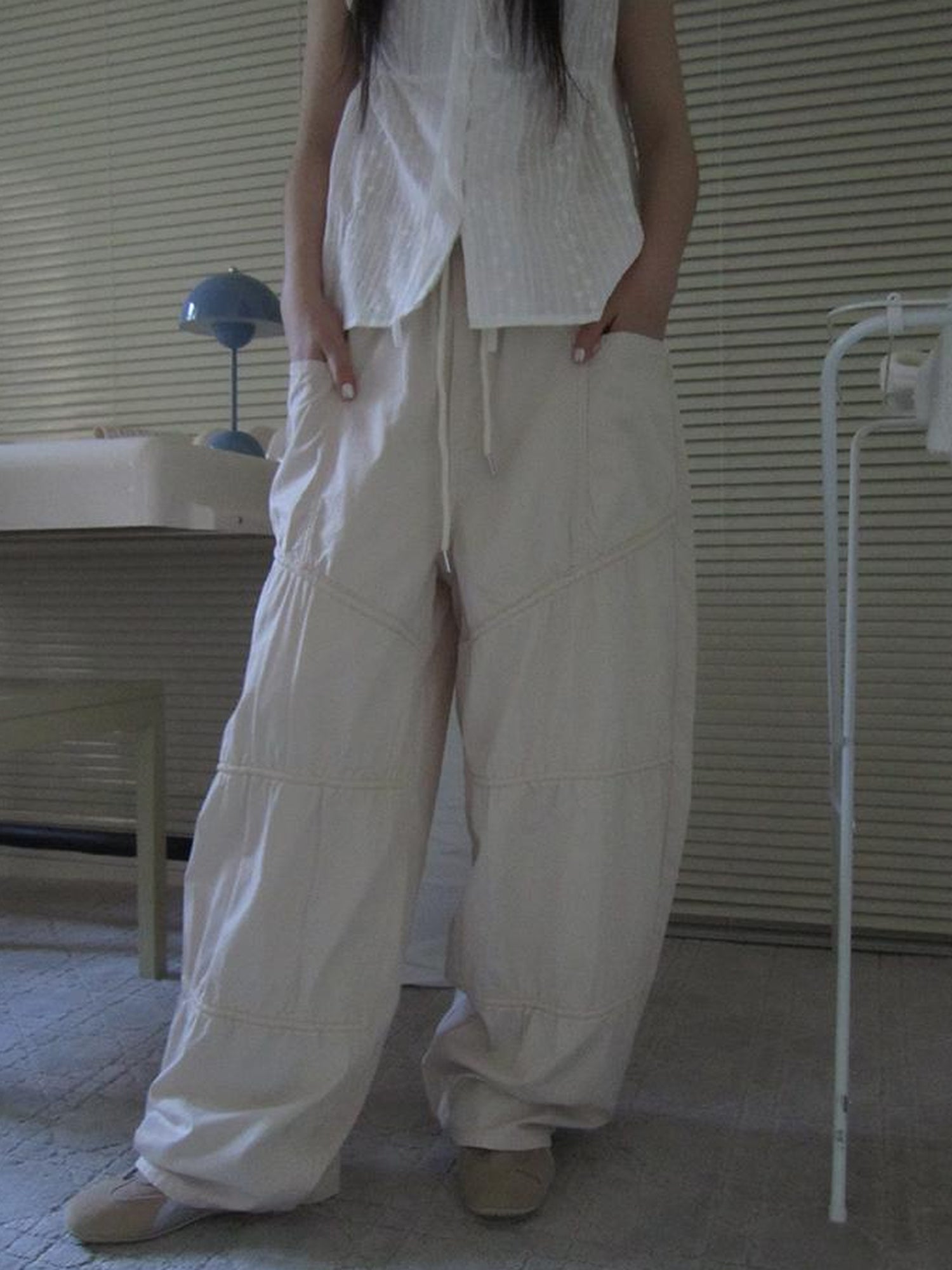 ang project Vintage Wide Leg Trousers With Adjustable Waist Tie