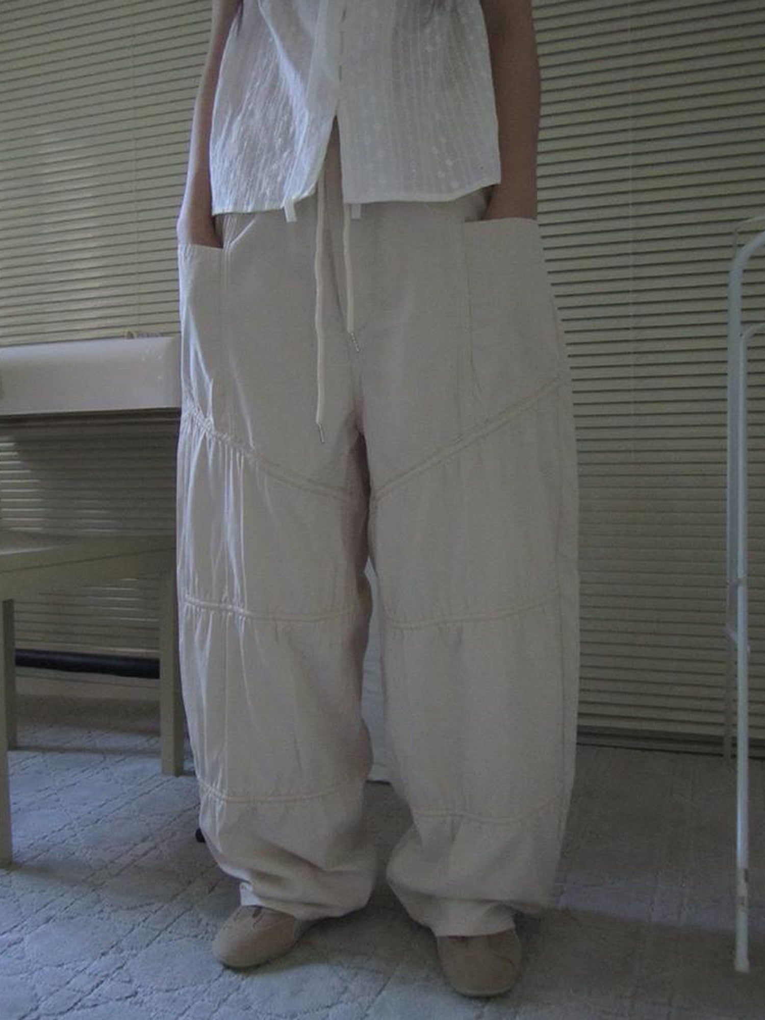 ang project Vintage Wide Leg Trousers With Adjustable Waist Tie