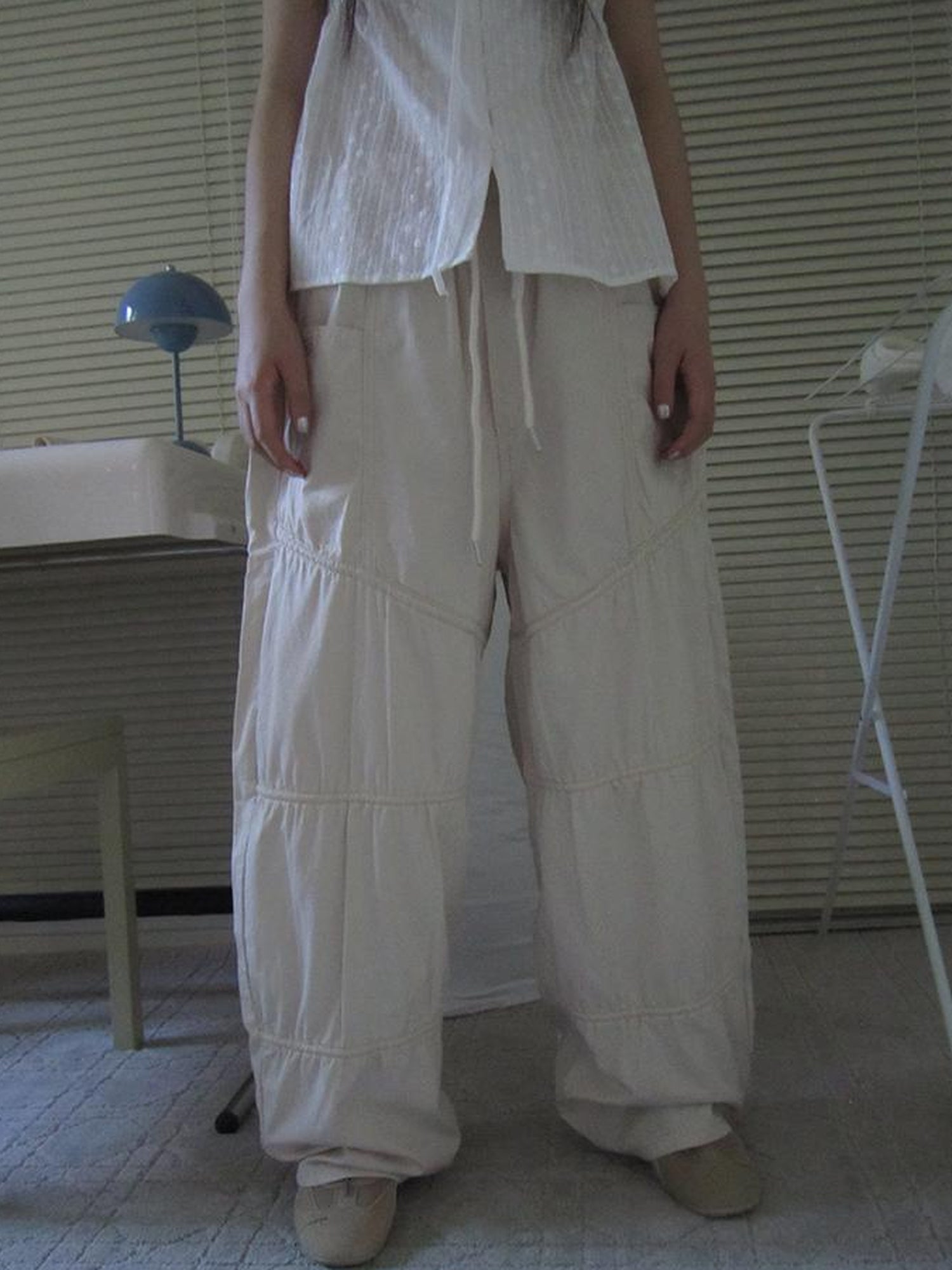 ang project Vintage Wide Leg Trousers With Adjustable Waist Tie