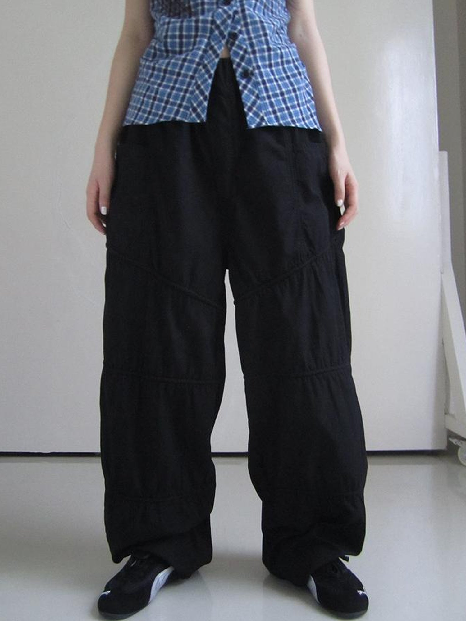 ang project Vintage Wide Leg Trousers With Adjustable Waist Tie