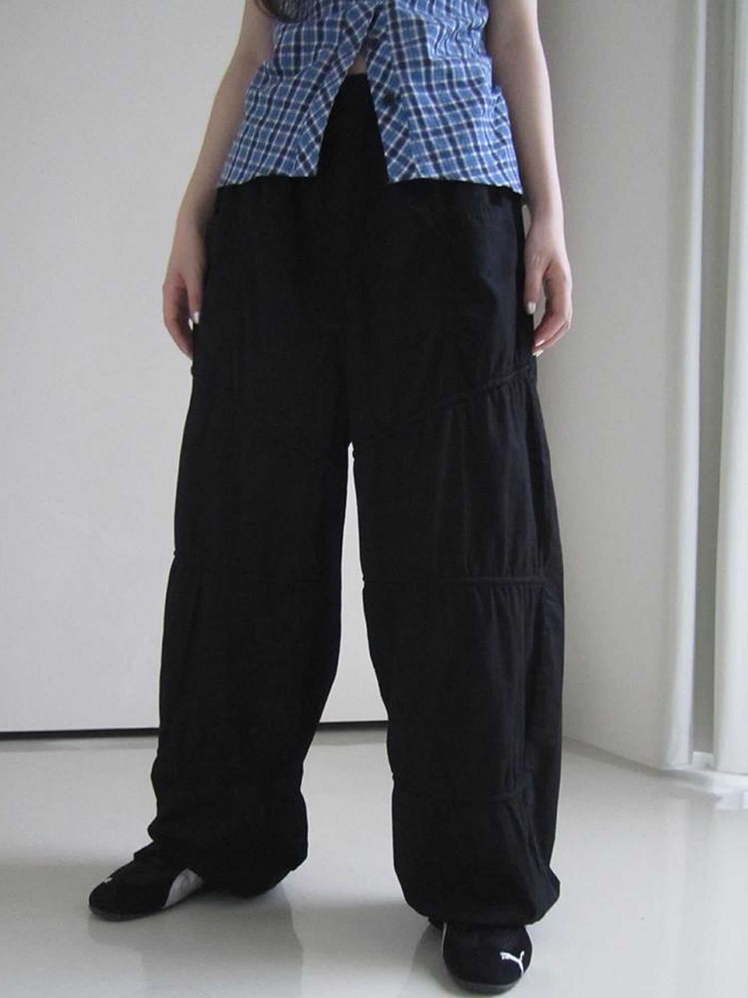ang project Vintage Wide Leg Trousers With Adjustable Waist Tie