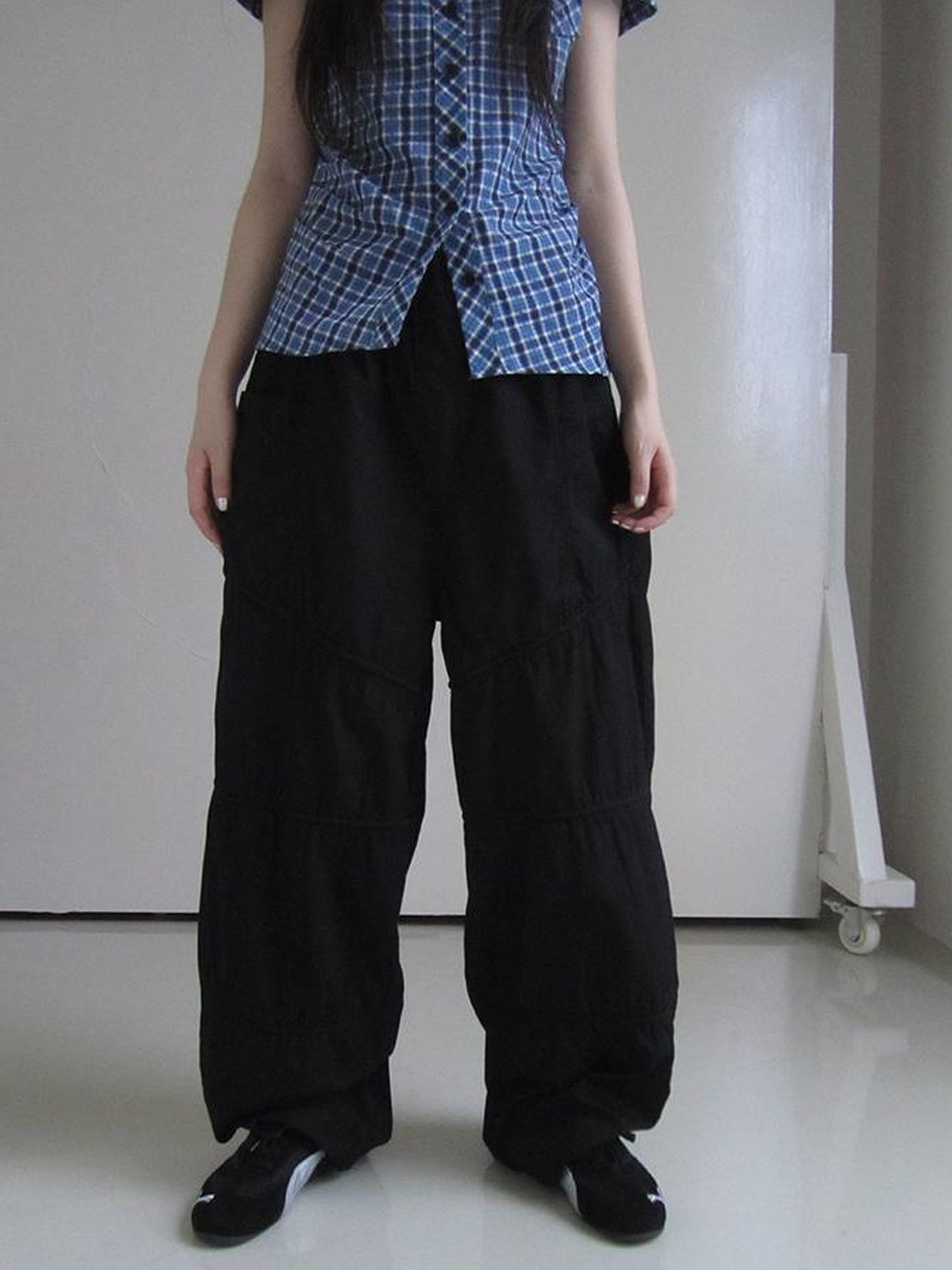 ang project Vintage Wide Leg Trousers With Adjustable Waist Tie
