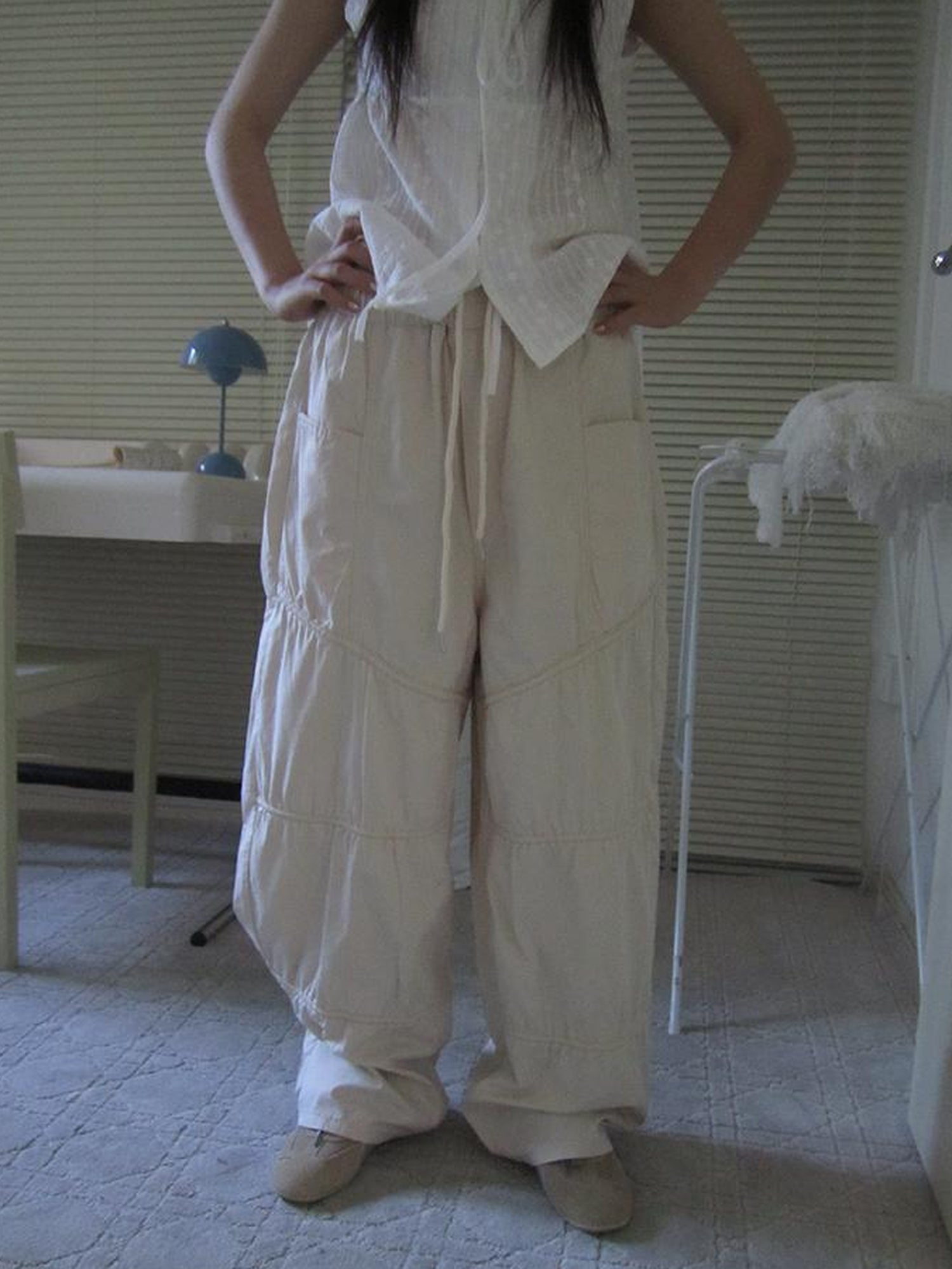 ang project Vintage Wide Leg Trousers With Adjustable Waist Tie