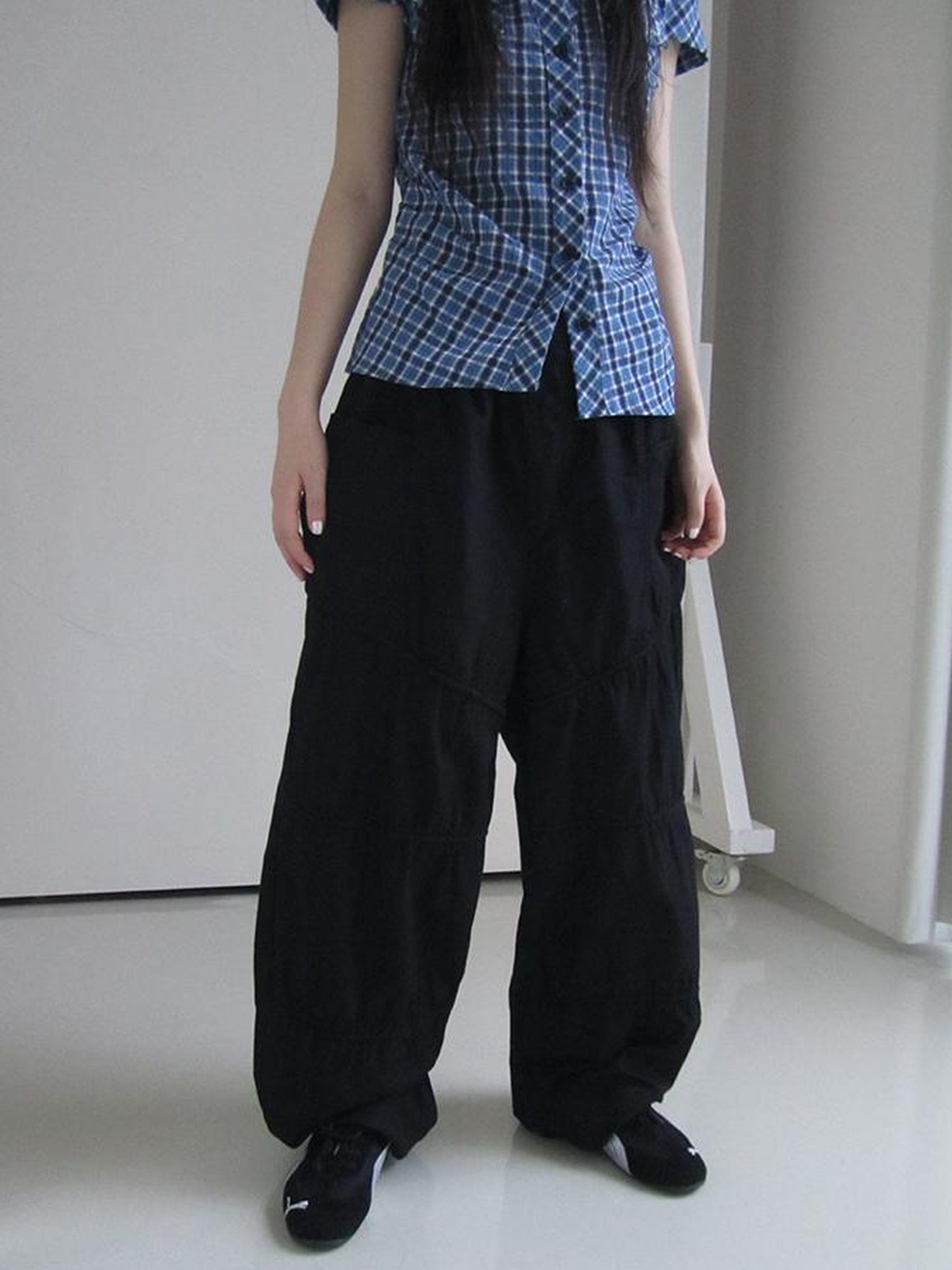 ang project Vintage Wide Leg Trousers With Adjustable Waist Tie