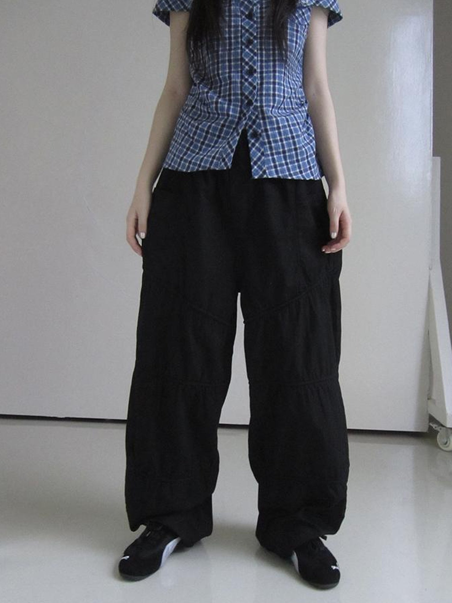 ang project Vintage Wide Leg Trousers With Adjustable Waist Tie