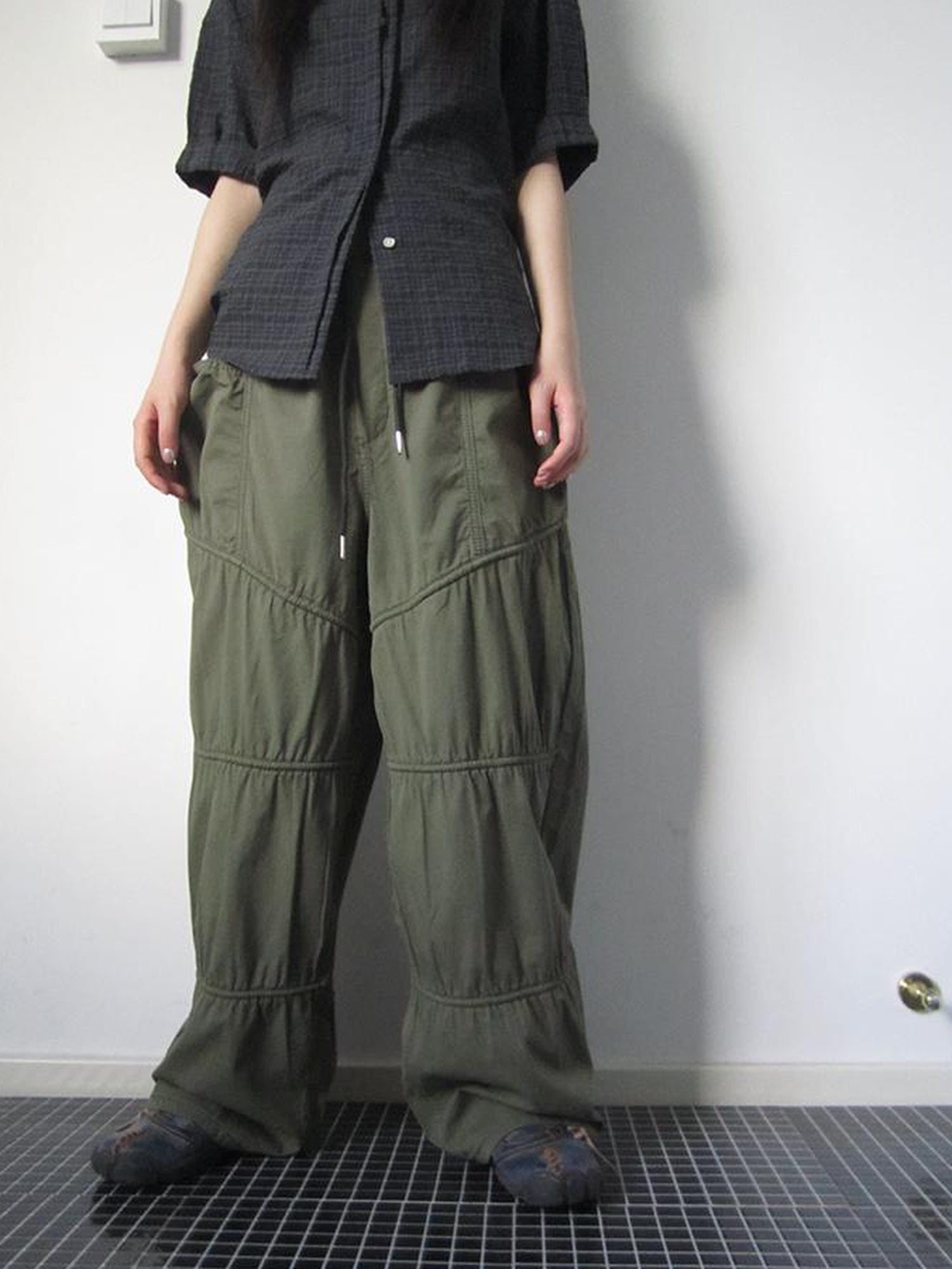 ang project Vintage Wide Leg Trousers With Adjustable Waist Tie