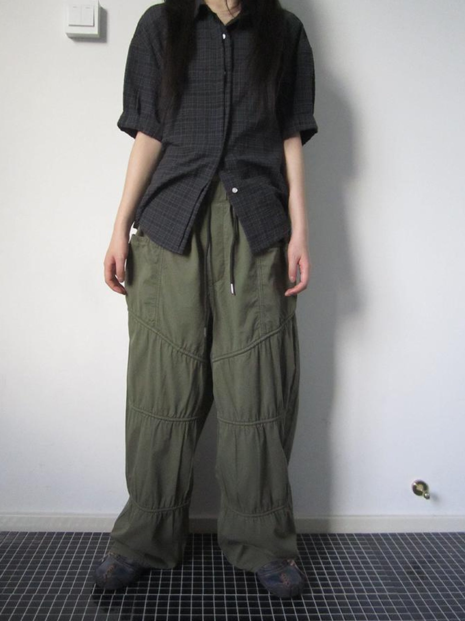 ang project Vintage Wide Leg Trousers With Adjustable Waist Tie